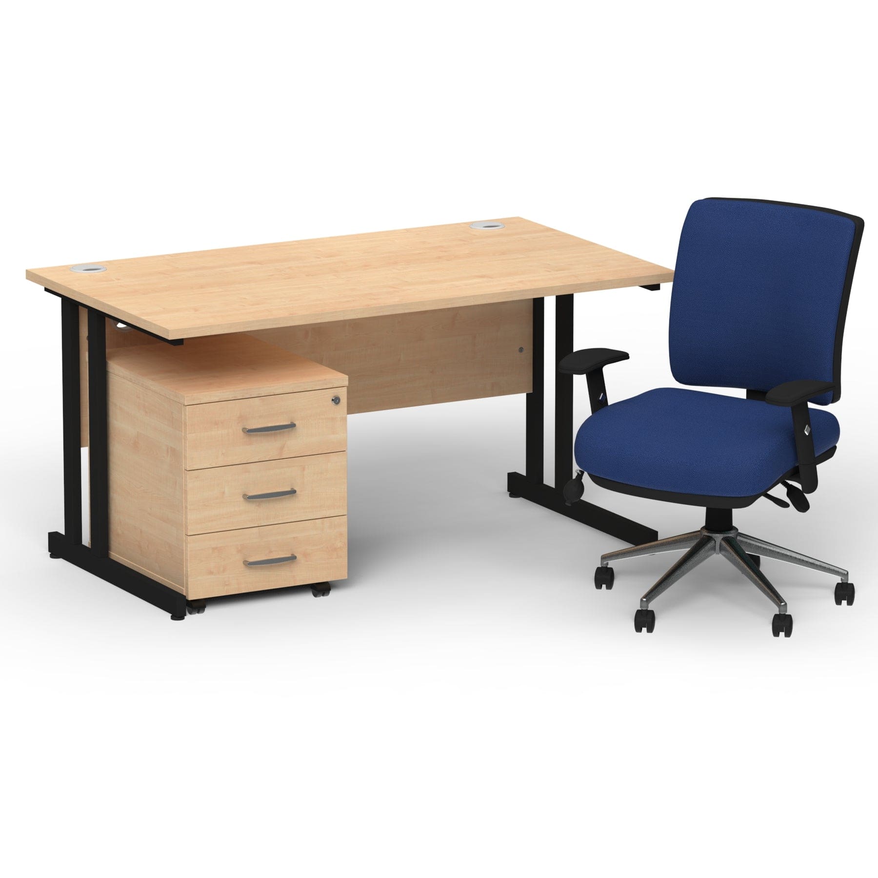 Impulse 1400mm Cantilever Straight Desk With Mobile Pedestal and Chiro Medium Back Blue Operator Chair - Image 32