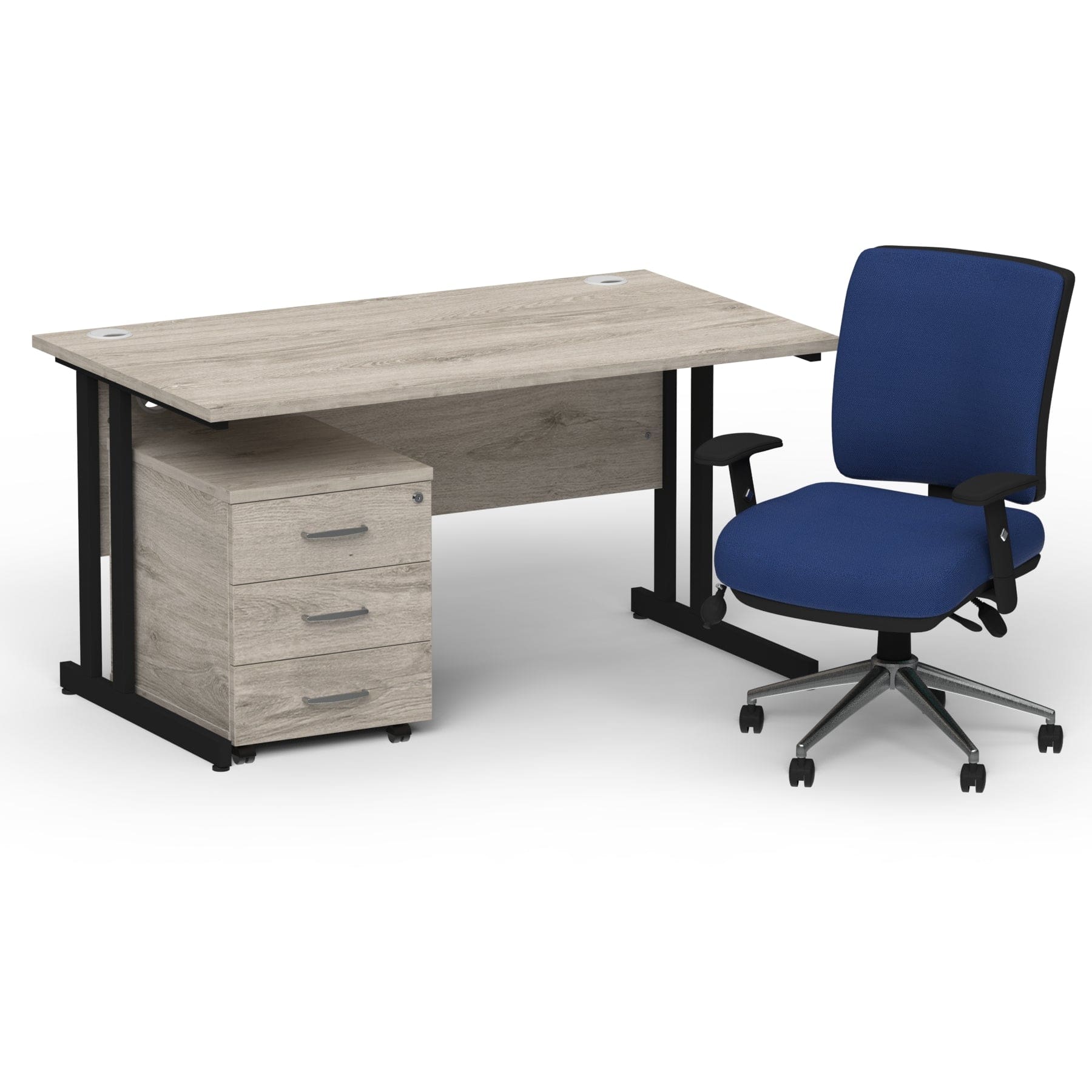 Impulse 1400mm Cantilever Straight Desk With Mobile Pedestal and Chiro Medium Back Blue Operator Chair - Image 36