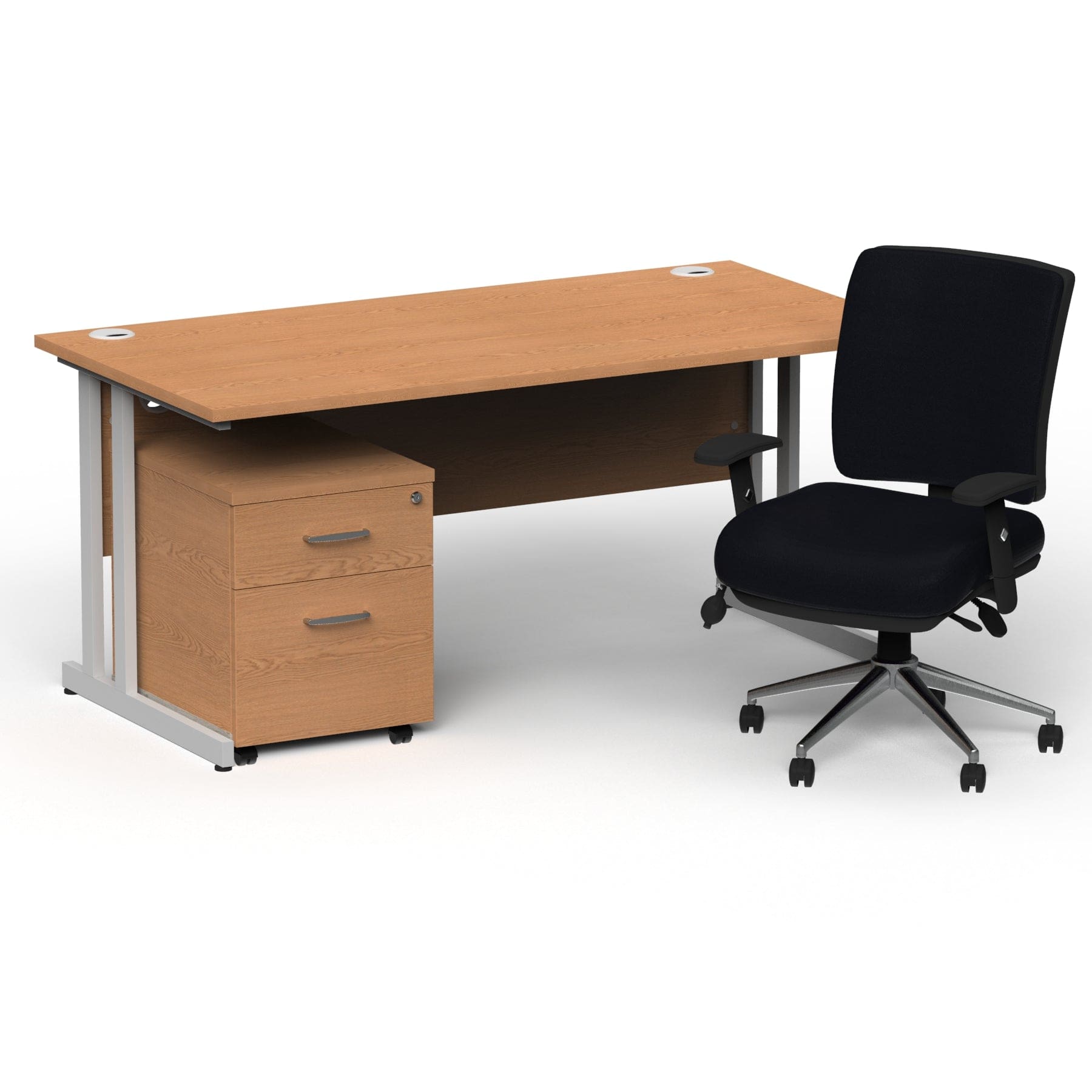 Impulse 1600mm Cantilever Straight Desk With Mobile Pedestal and Chiro Medium Back Black Operator Chair - Image 3