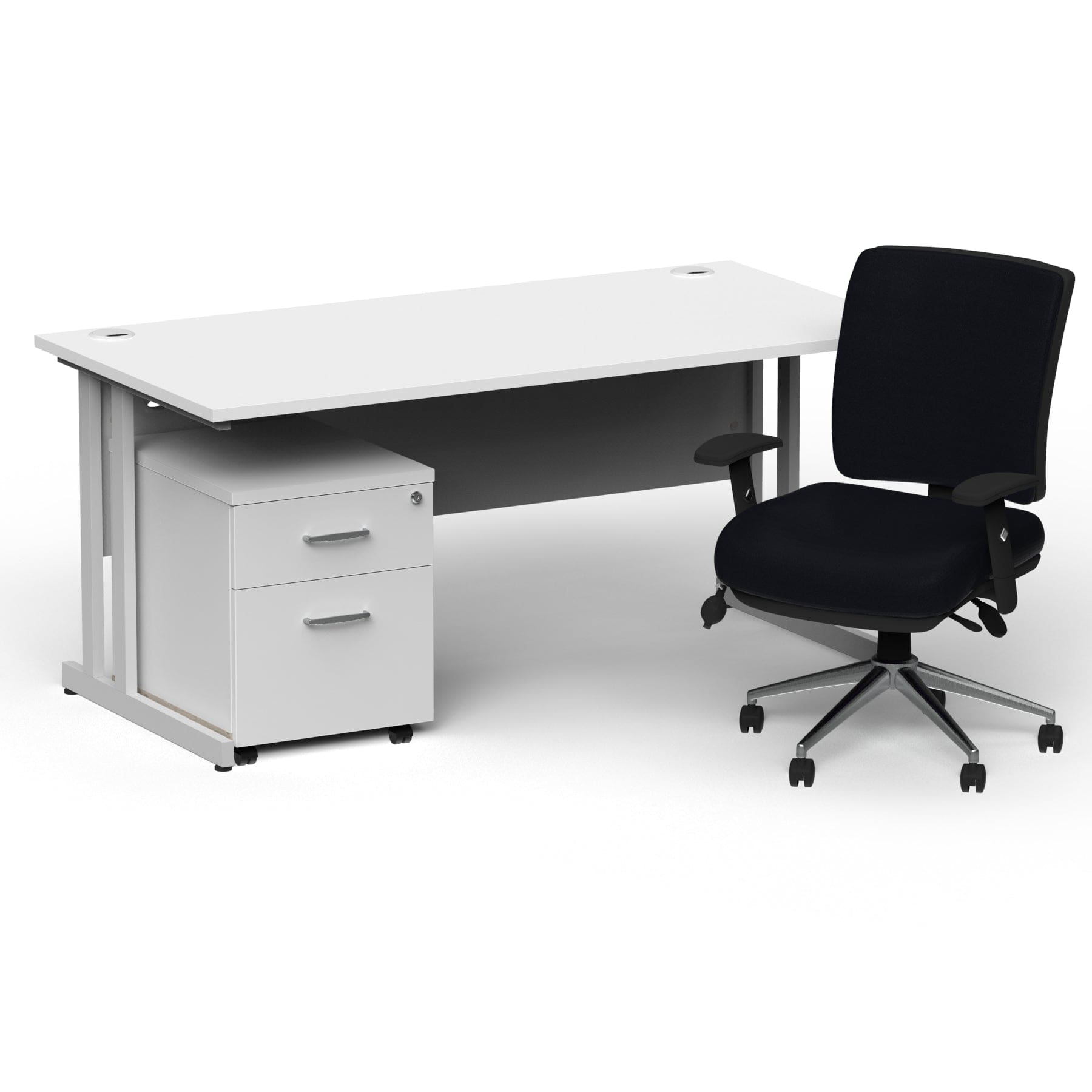 Impulse 1600mm Cantilever Straight Desk With Mobile Pedestal and Chiro Medium Back Black Operator Chair - Image 34