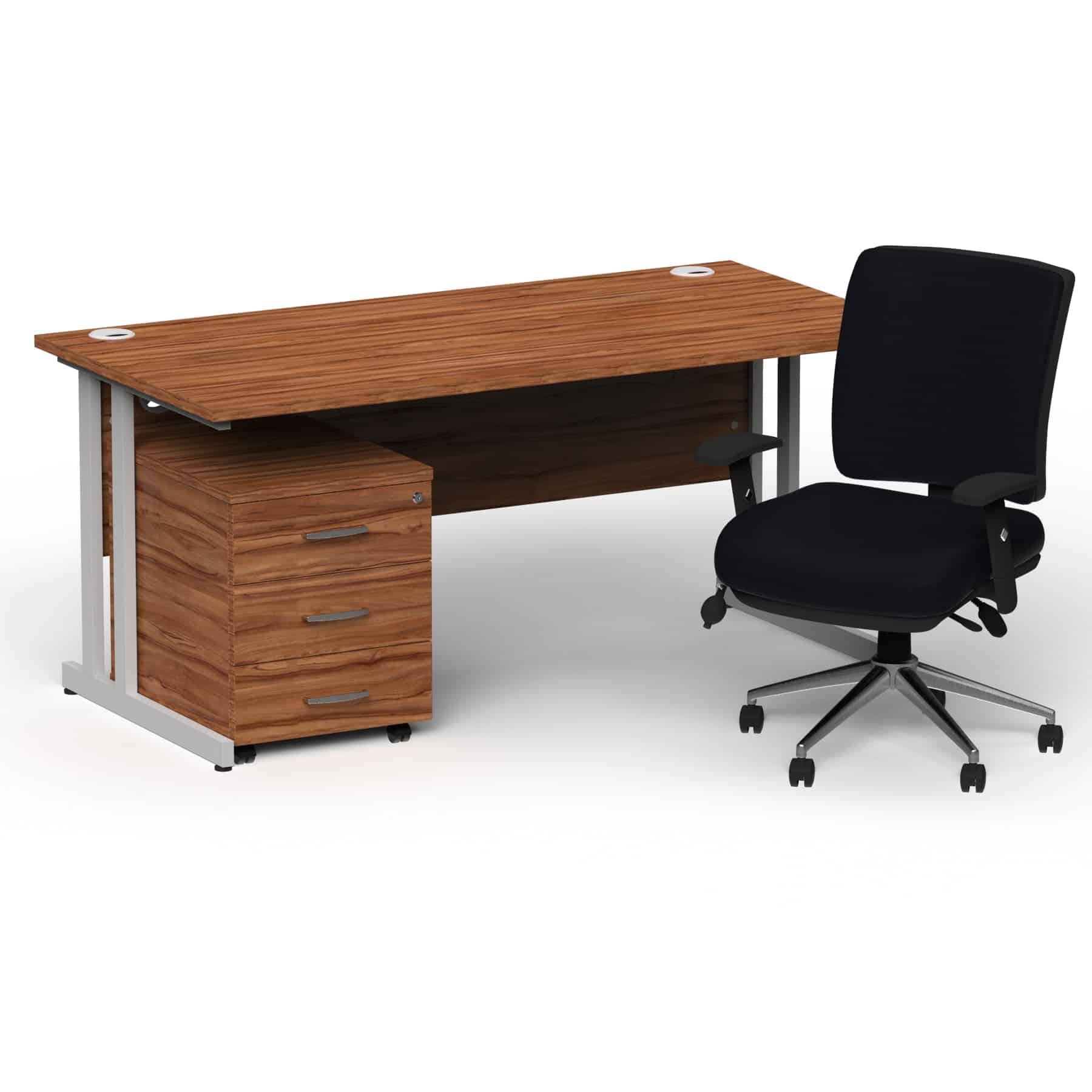 Impulse 1600mm Cantilever Straight Desk With Mobile Pedestal and Chiro Medium Back Black Operator Chair - Image 39