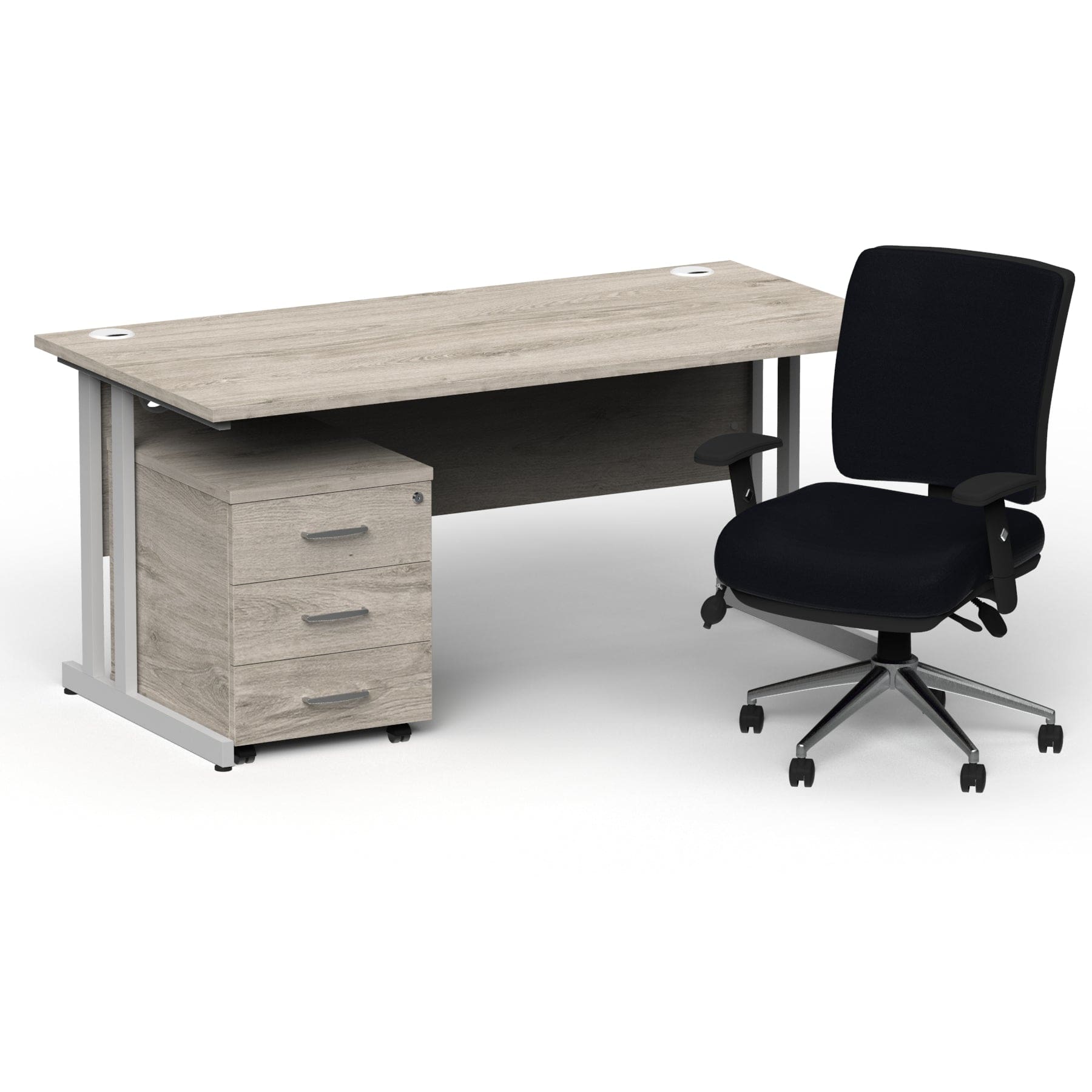 Impulse 1600mm Cantilever Straight Desk With Mobile Pedestal and Chiro Medium Back Black Operator Chair - Image 41