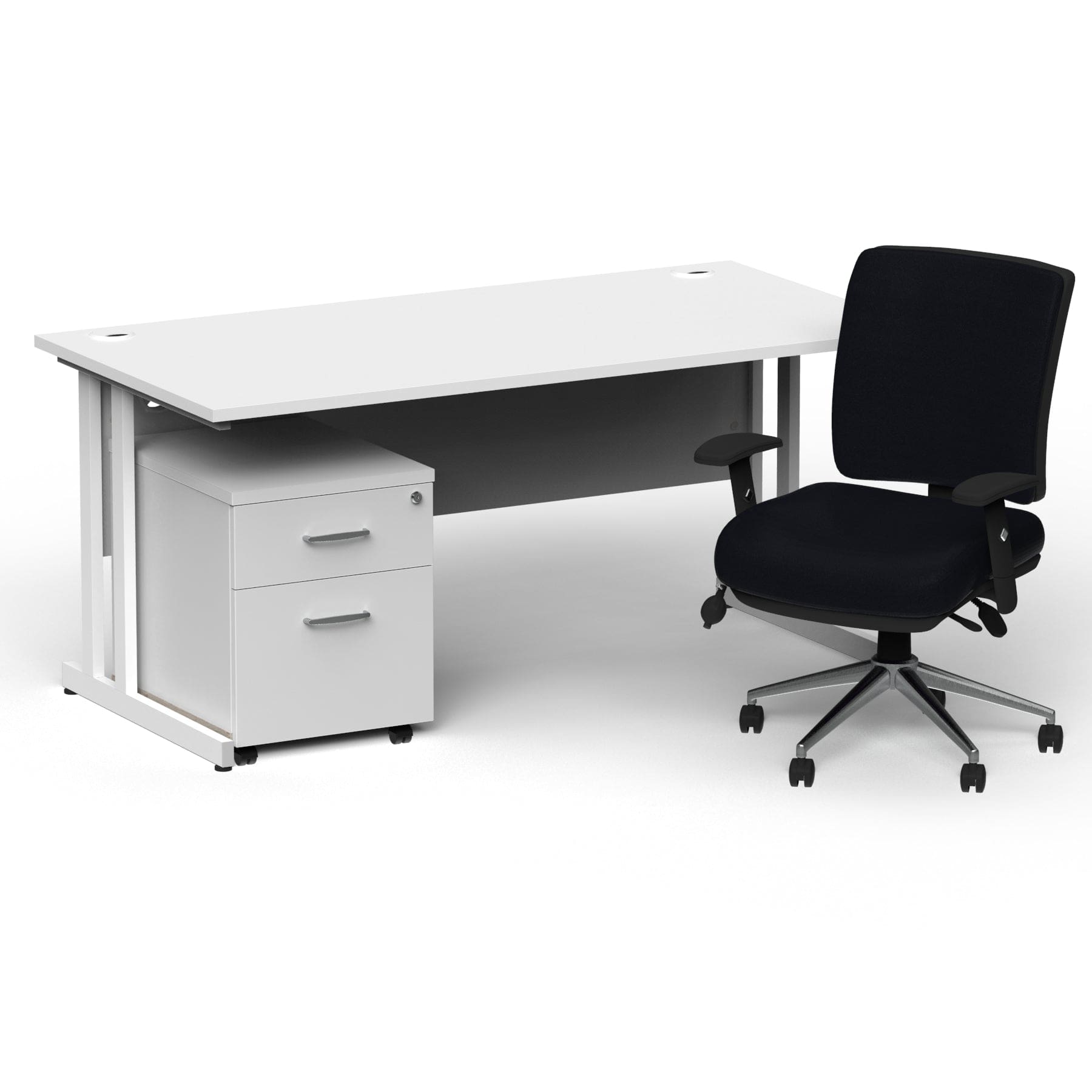 Impulse 1600mm Cantilever Straight Desk With Mobile Pedestal and Chiro Medium Back Black Operator Chair - Image 10