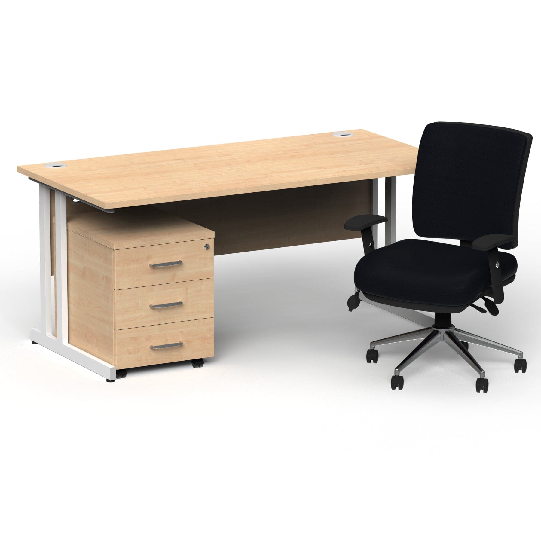 Impulse 1600mm Cantilever Straight Desk With Mobile Pedestal and Chiro Medium Back Black Operator Chair - Image 49
