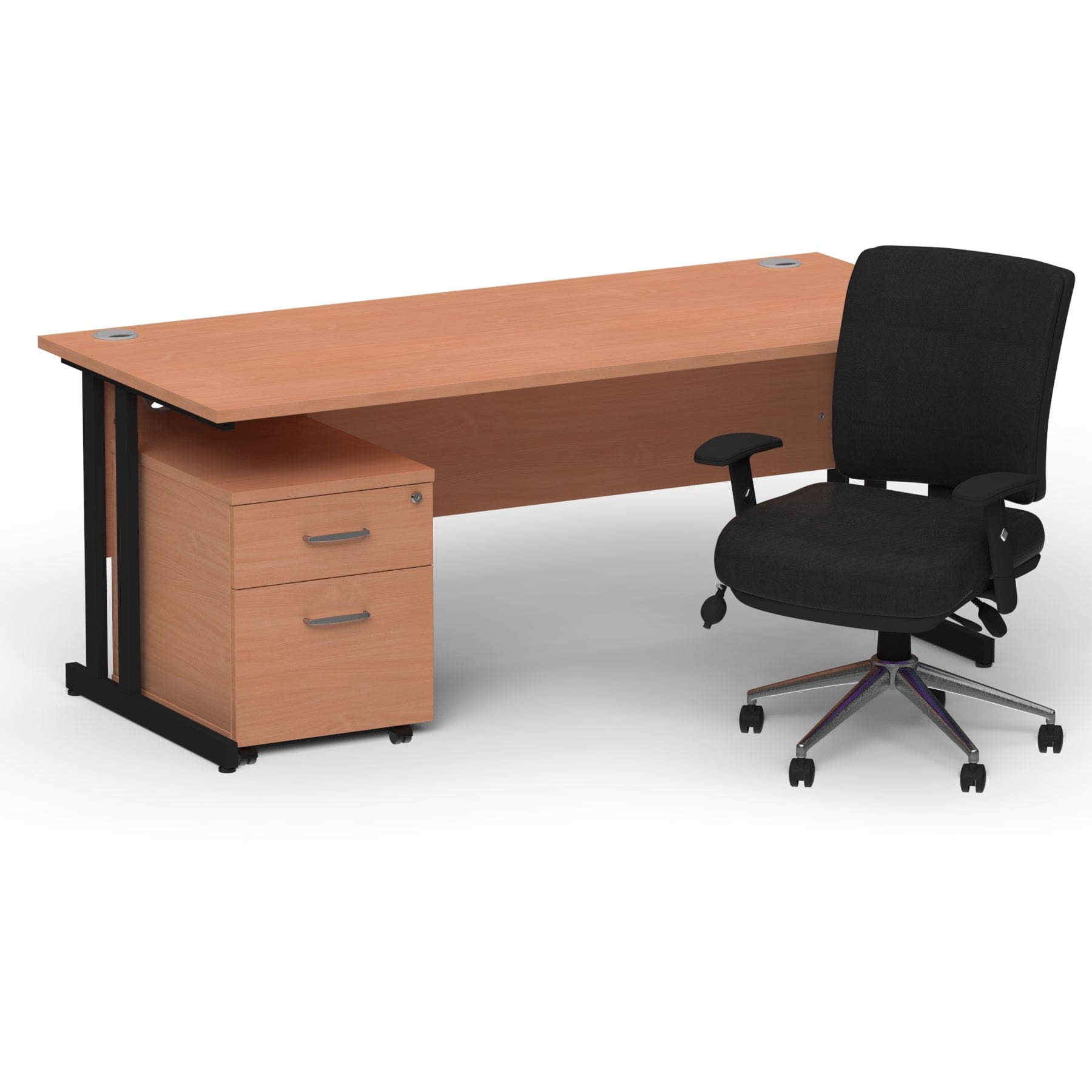 Impulse 1600mm Cantilever Straight Desk With Mobile Pedestal and Chiro Medium Back Black Operator Chair - Image 54