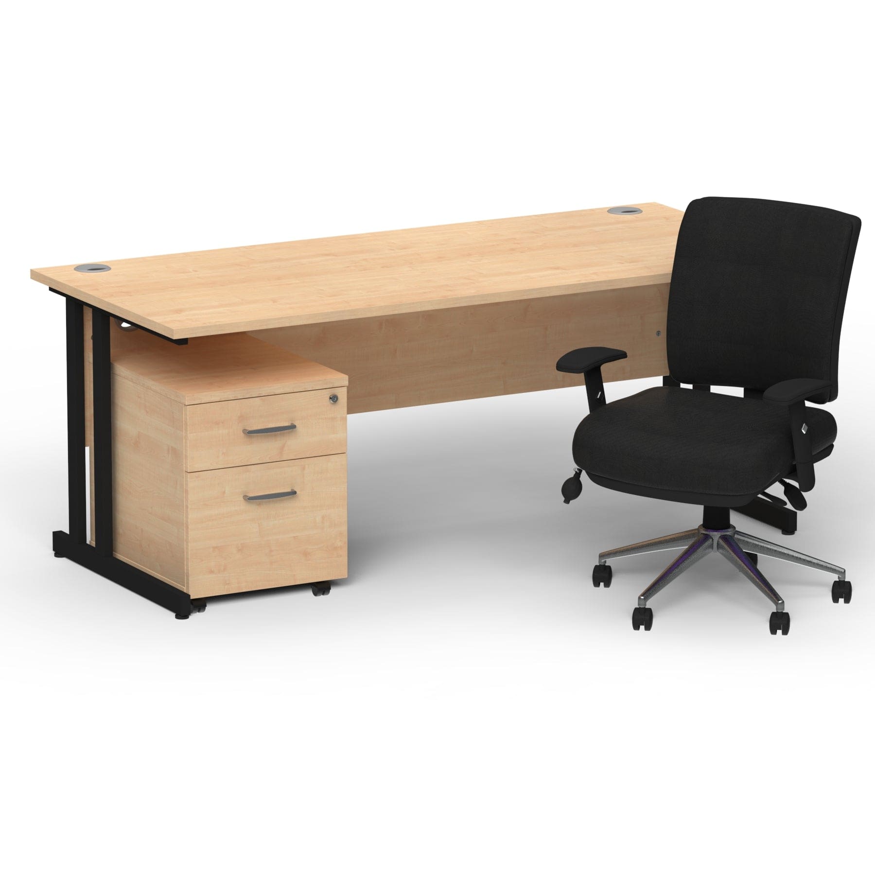 Impulse 1600mm Cantilever Straight Desk With Mobile Pedestal and Chiro Medium Back Black Operator Chair - Image 55