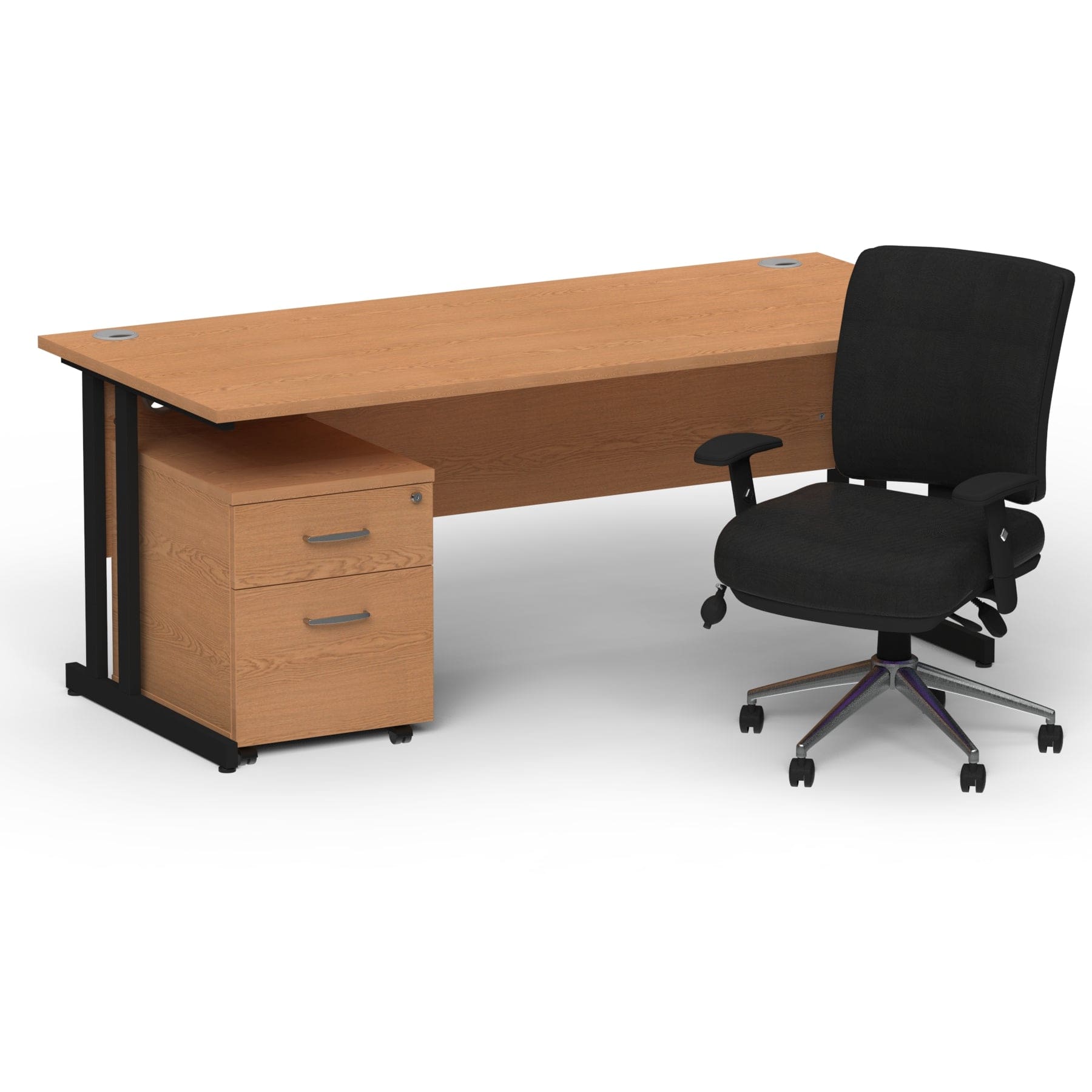 Impulse 1600mm Cantilever Straight Desk With Mobile Pedestal and Chiro Medium Back Black Operator Chair - Image 20