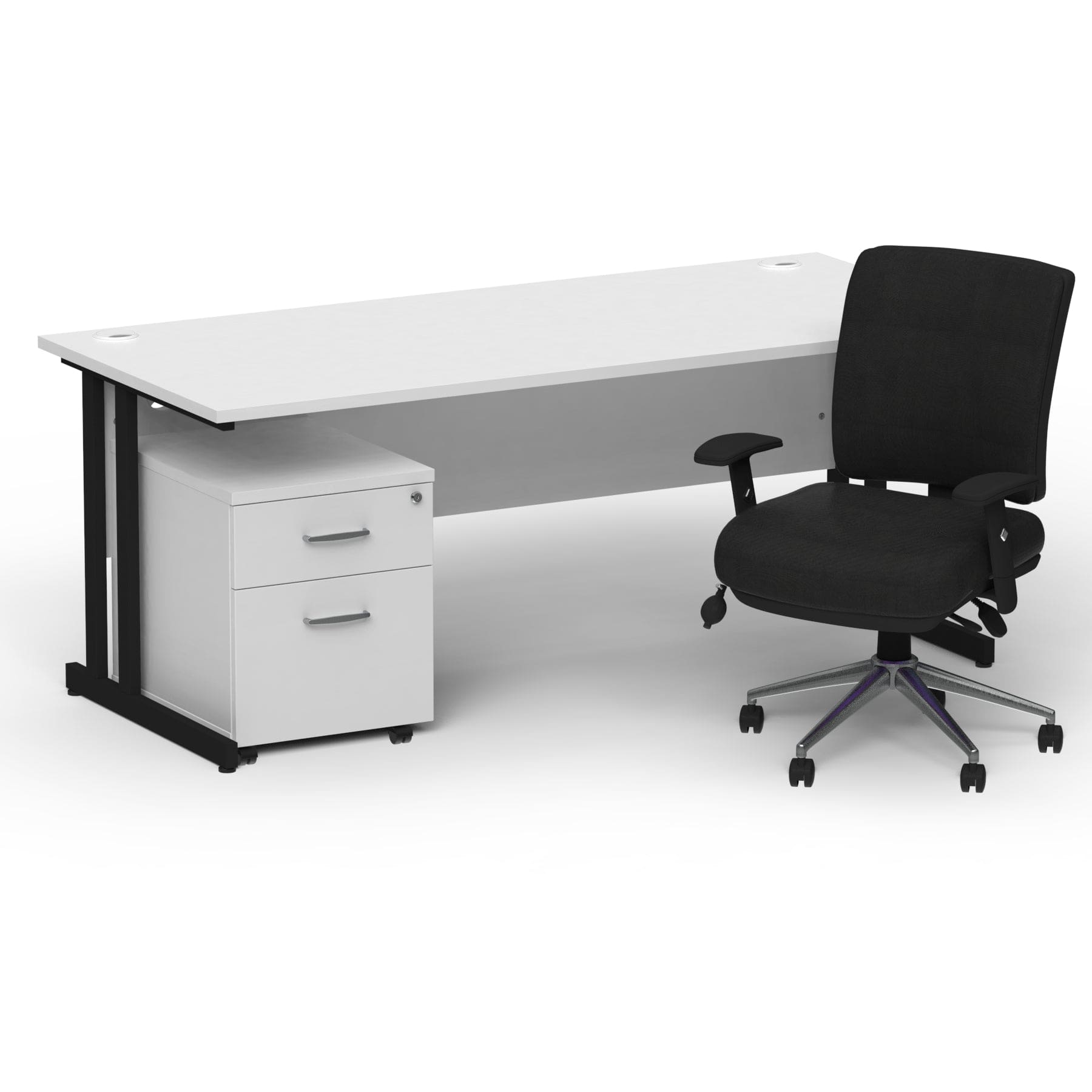 Impulse 1600mm Cantilever Straight Desk With Mobile Pedestal and Chiro Medium Back Black Operator Chair - Image 22