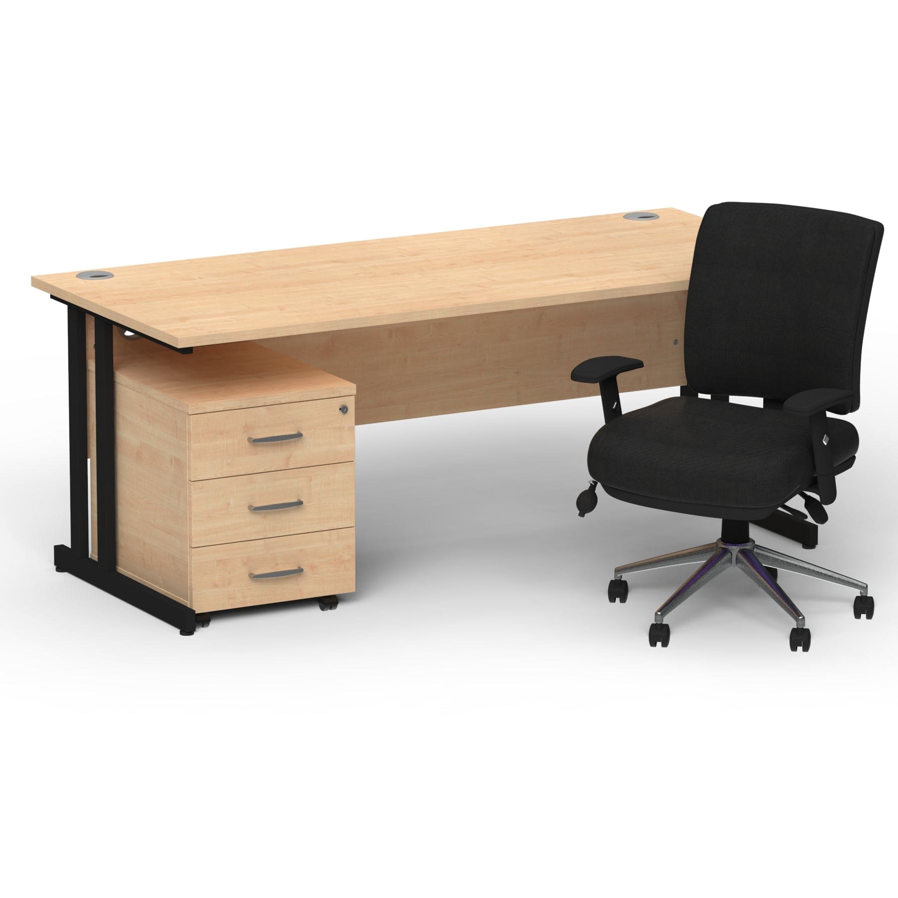 Impulse 1600mm Cantilever Straight Desk With Mobile Pedestal and Chiro Medium Back Black Operator Chair - Image 61