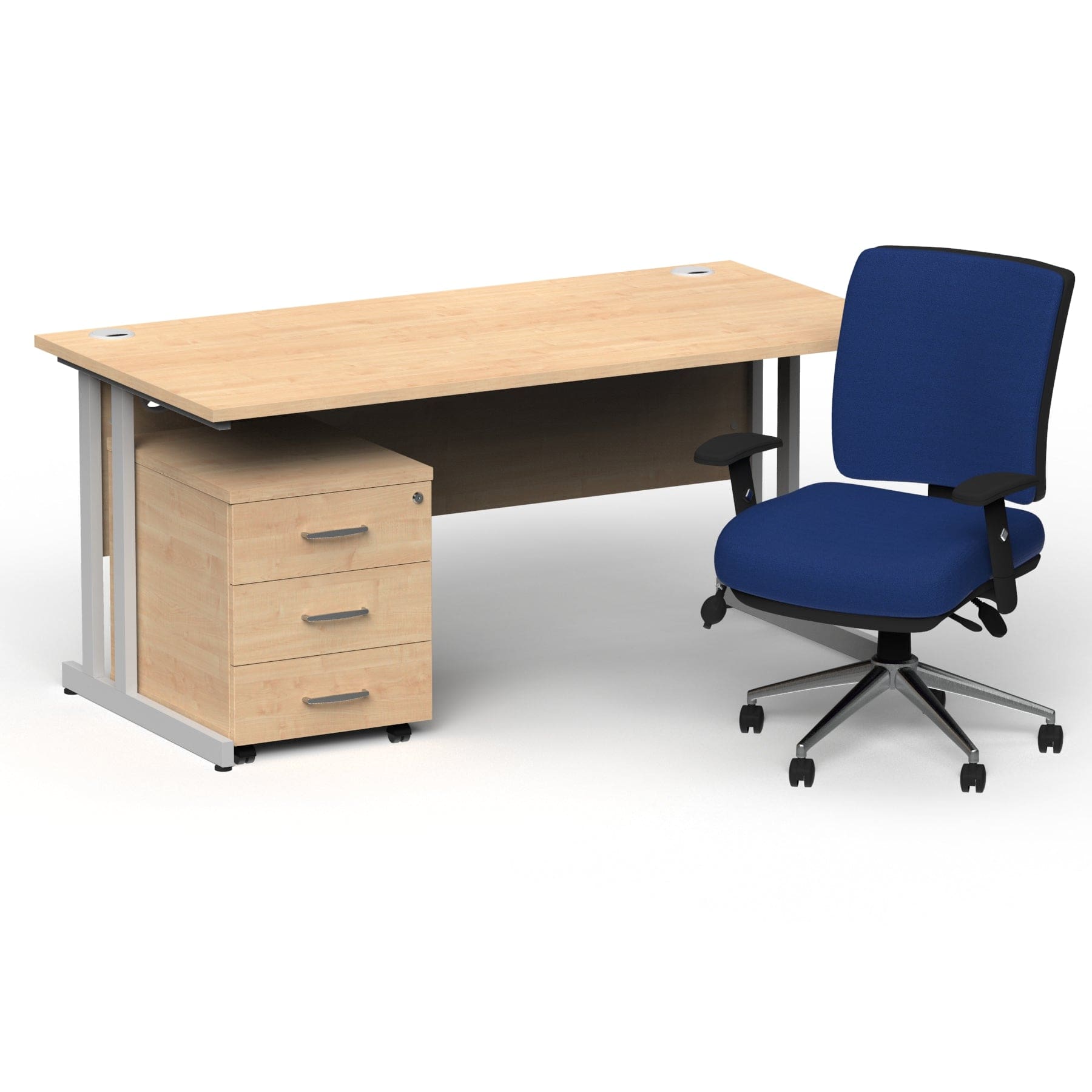 Impulse 1600mm Cantilever Straight Desk With Mobile Pedestal and Chiro Medium Back Blue Operator Chair - Image 8