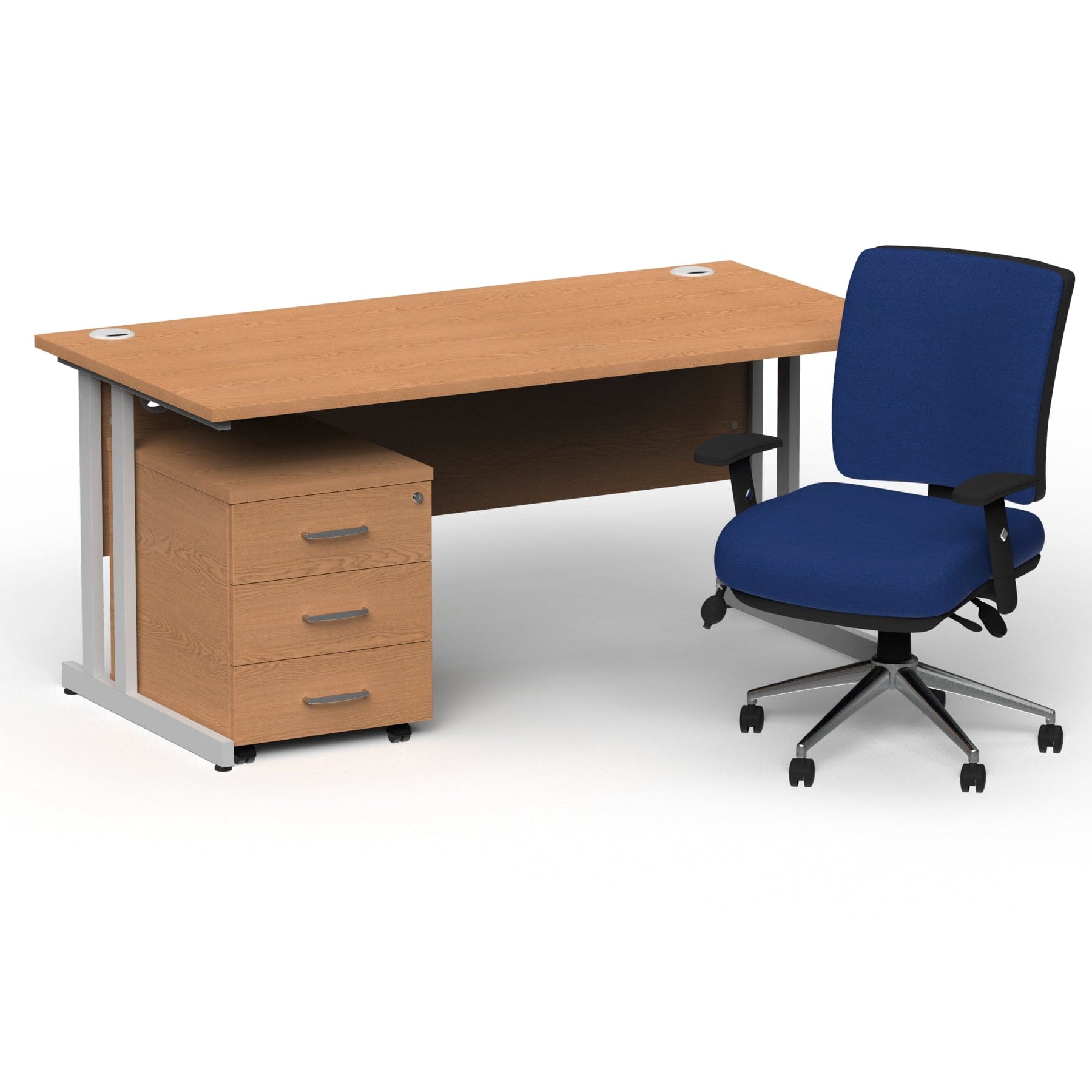 Impulse 1600mm Cantilever Straight Desk With Mobile Pedestal and Chiro Medium Back Blue Operator Chair - Image 9