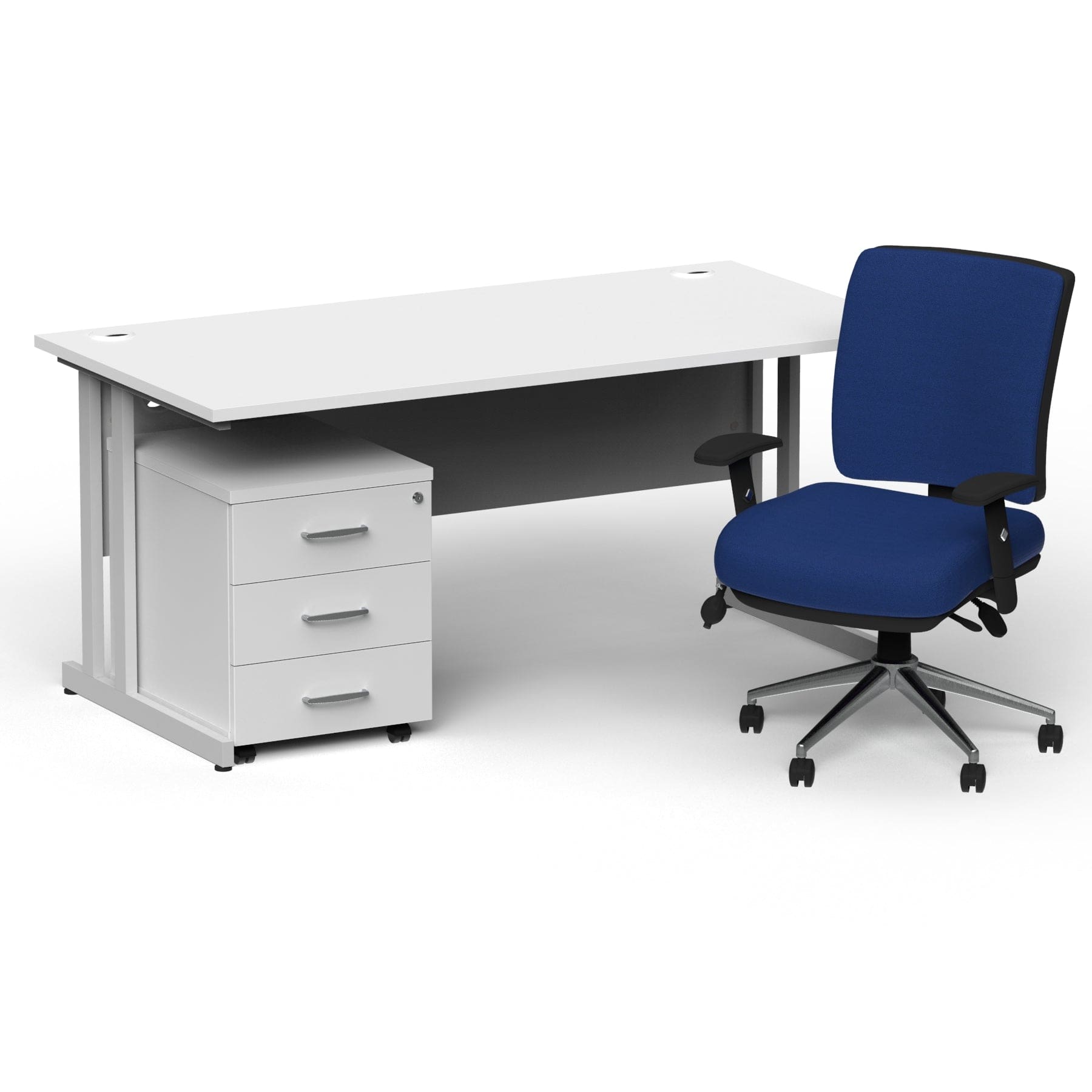 Impulse 1600mm Cantilever Straight Desk With Mobile Pedestal and Chiro Medium Back Blue Operator Chair - Image 11