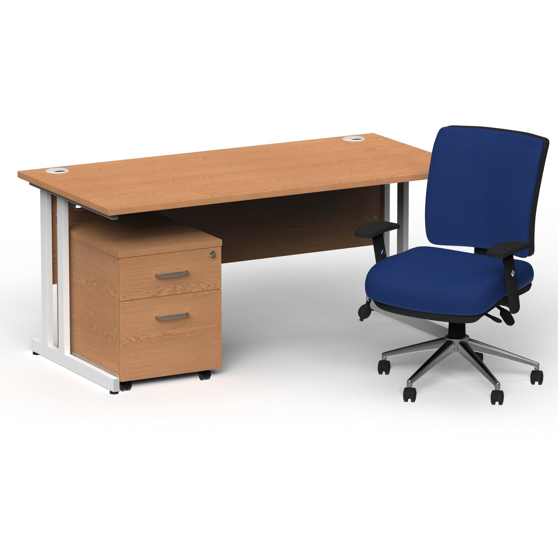 Impulse 1600mm Cantilever Straight Desk With Mobile Pedestal and Chiro Medium Back Blue Operator Chair - Image 15