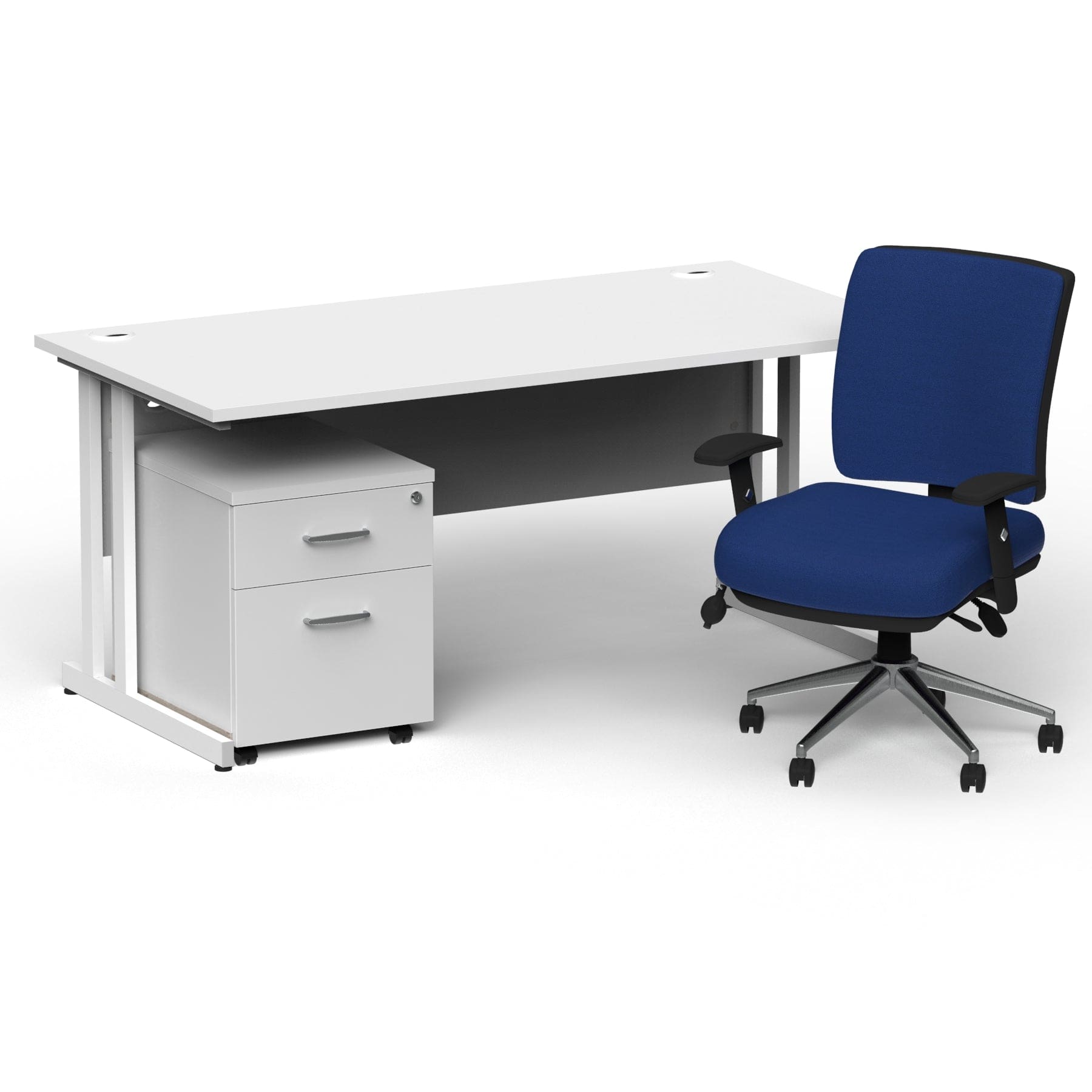 Impulse 1600mm Cantilever Straight Desk With Mobile Pedestal and Chiro Medium Back Blue Operator Chair - Image 17