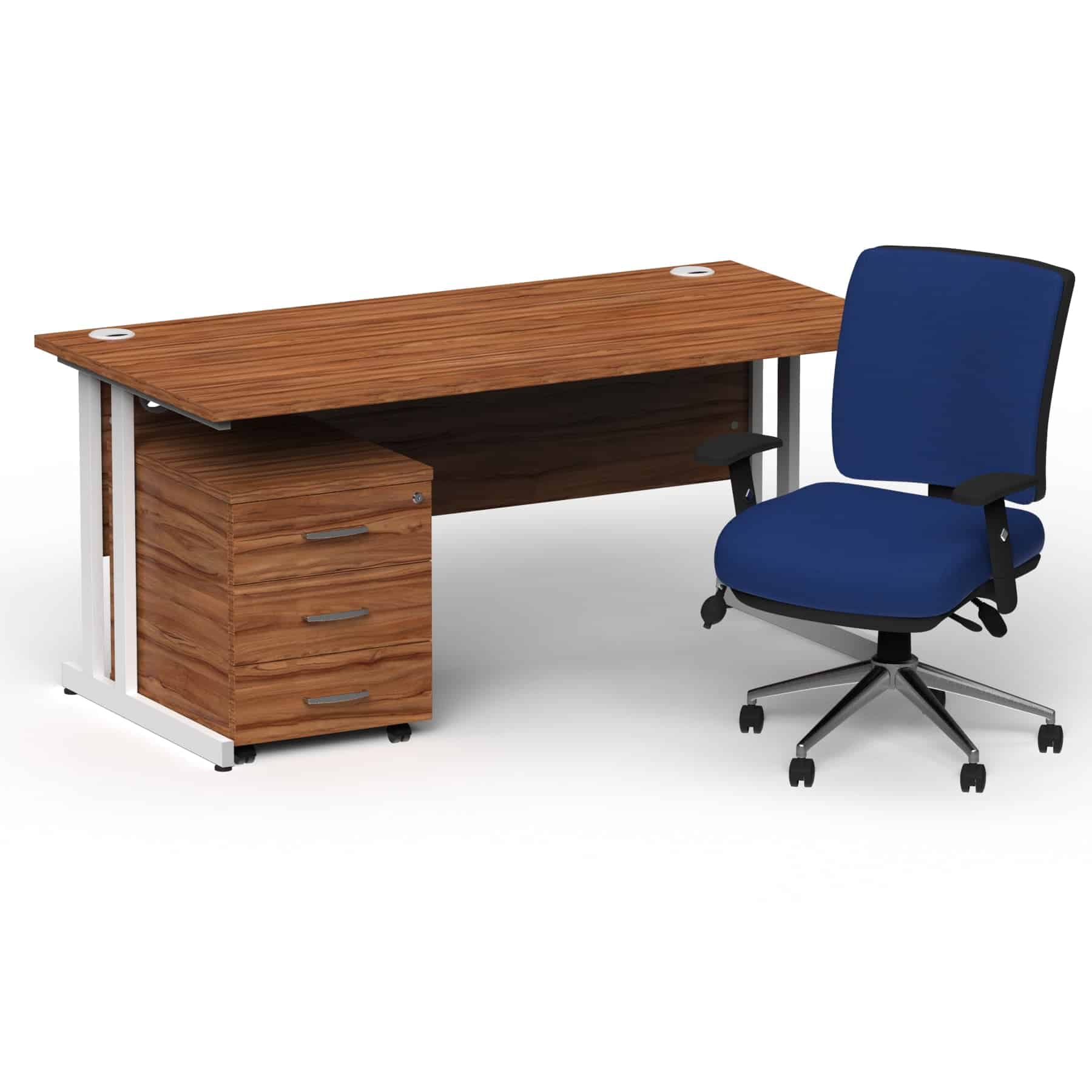 Impulse 1600mm Cantilever Straight Desk With Mobile Pedestal and Chiro Medium Back Blue Operator Chair - Image 22