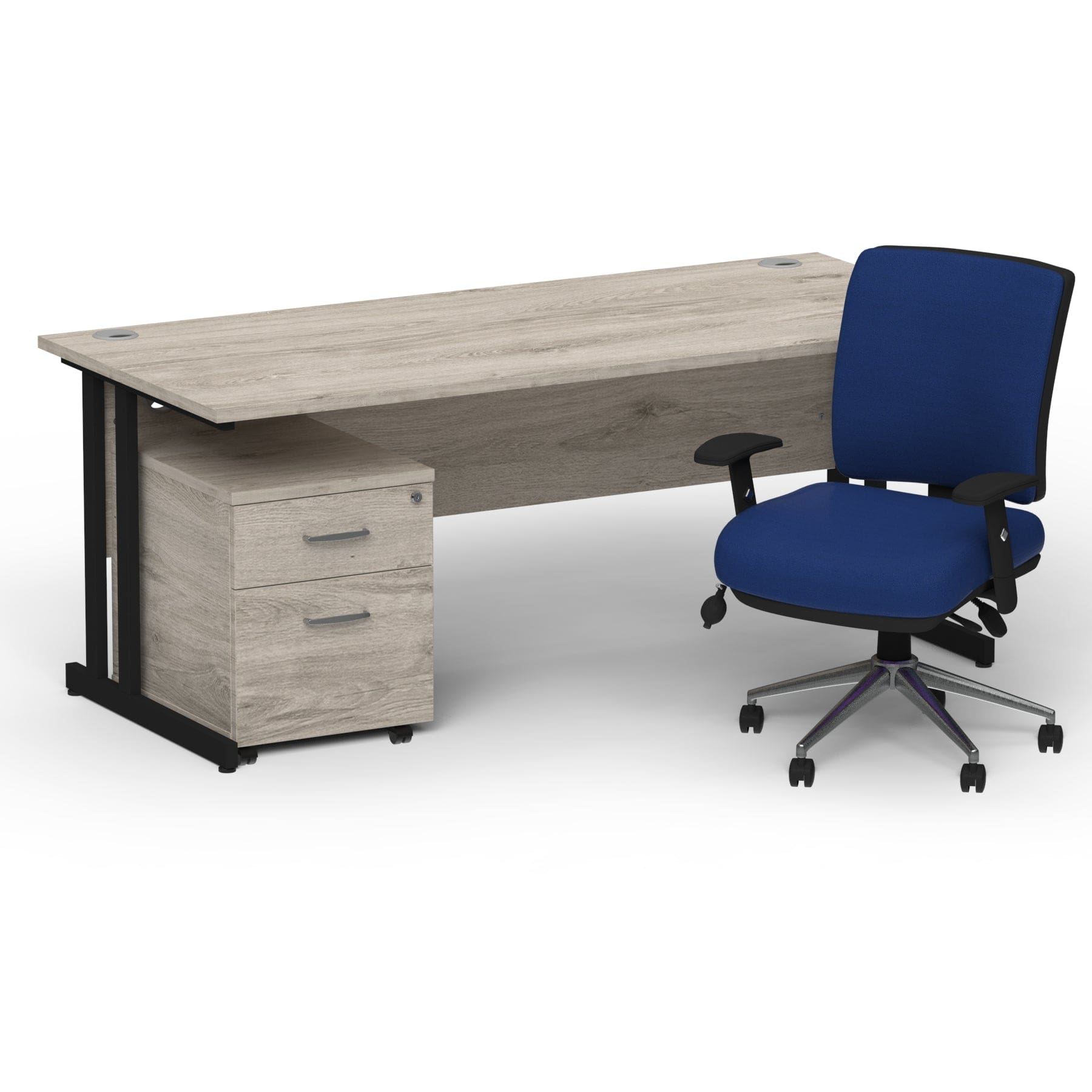 Impulse 1600mm Cantilever Straight Desk With Mobile Pedestal and Chiro Medium Back Blue Operator Chair - Image 30