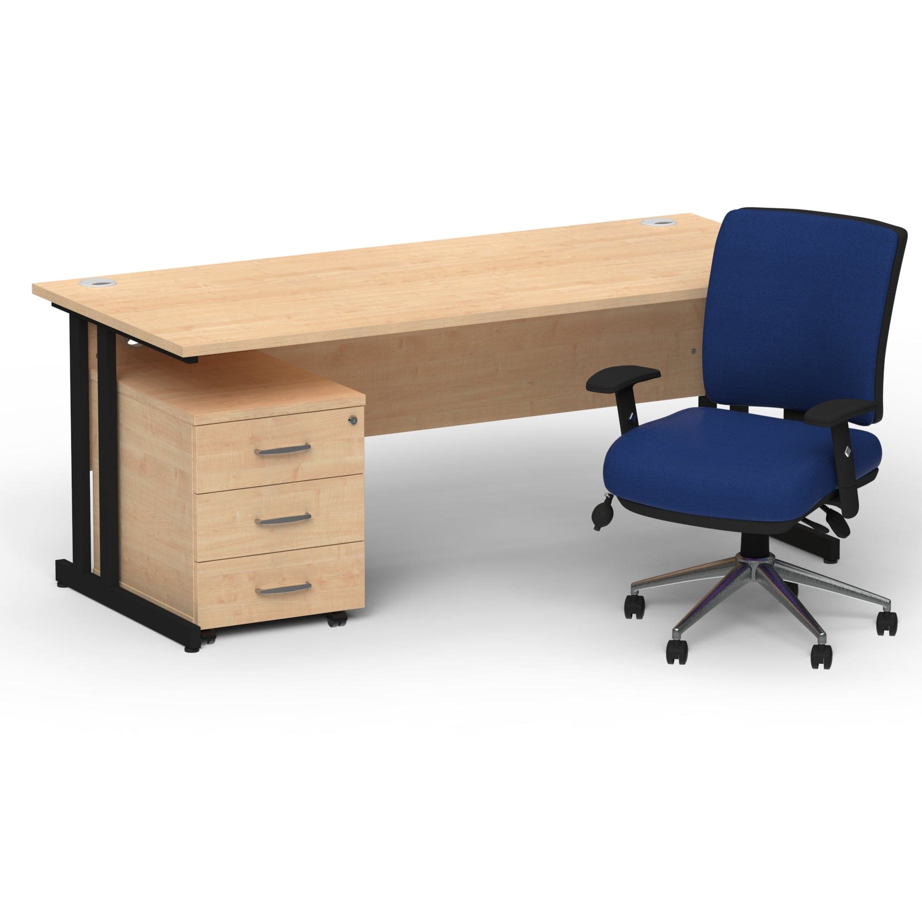Impulse 1600mm Cantilever Straight Desk With Mobile Pedestal and Chiro Medium Back Blue Operator Chair - Image 32