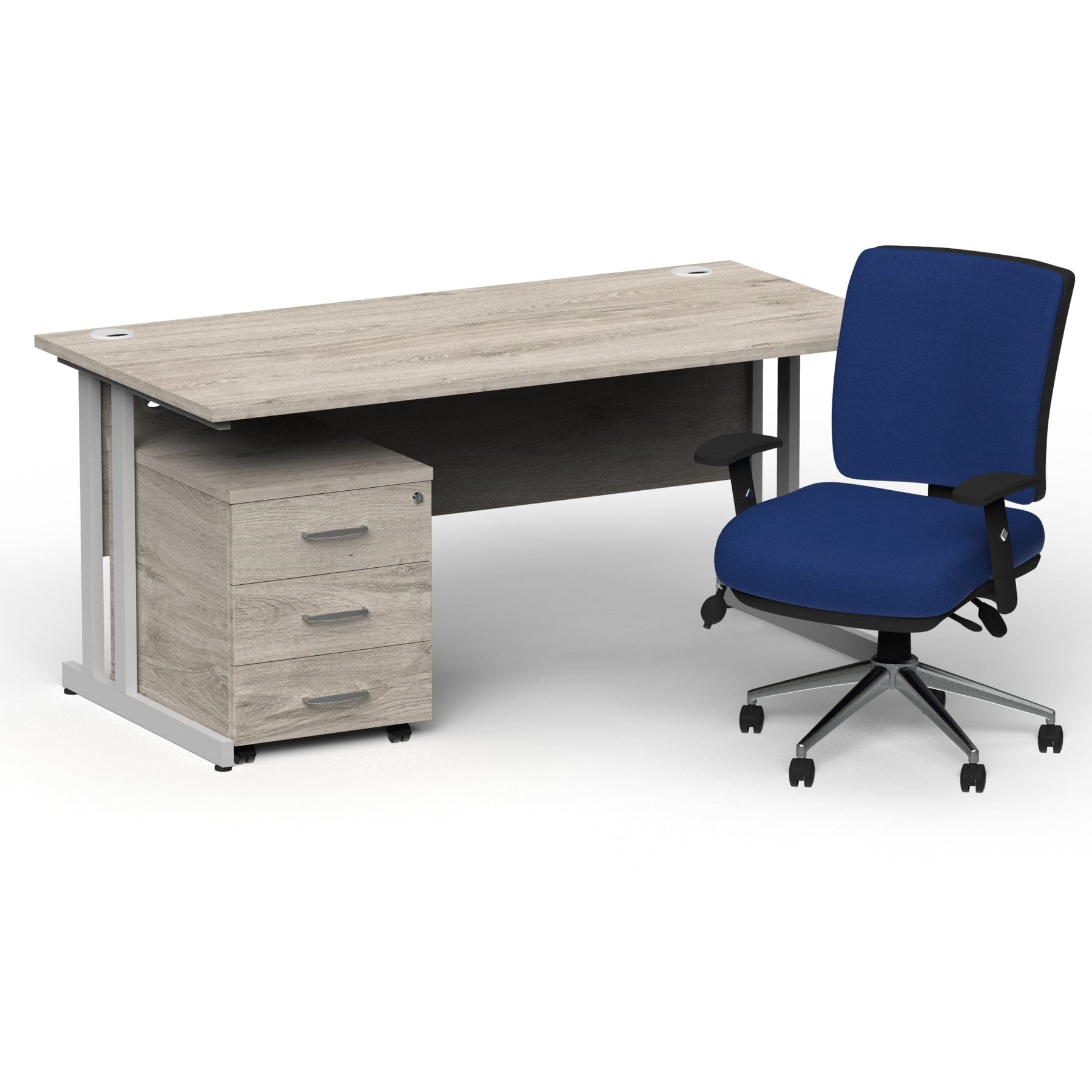 Impulse 1800mm Cantilever Straight Desk With Mobile Pedestal and Chiro Medium Back Blue Operator Chair - Image 12