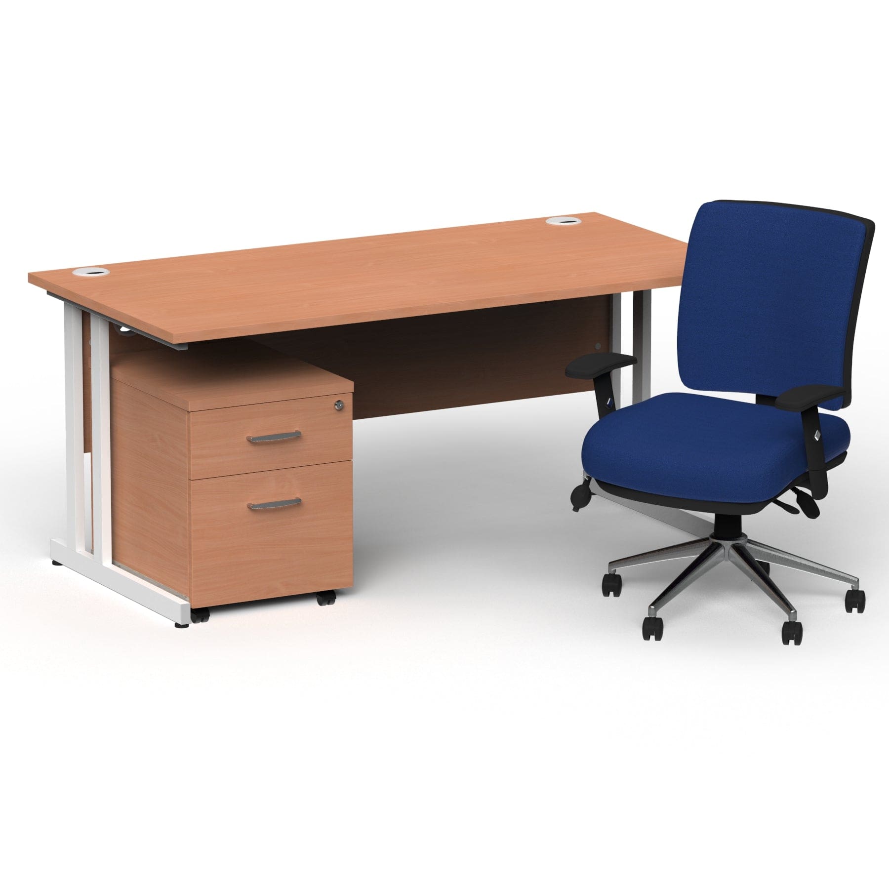 Impulse 1800mm Cantilever Straight Desk With Mobile Pedestal and Chiro Medium Back Blue Operator Chair - Image 13
