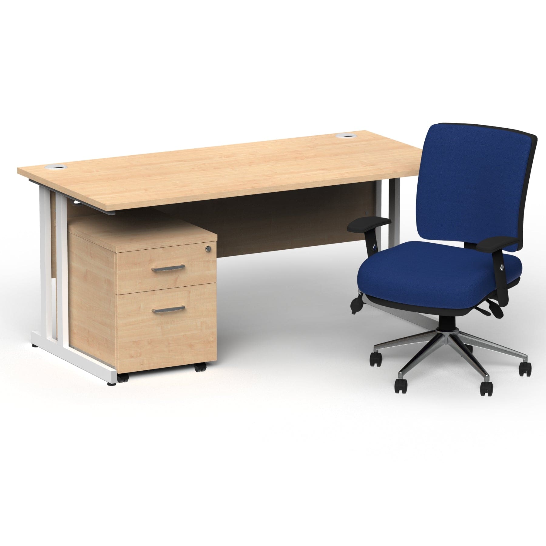 Impulse 1800mm Cantilever Straight Desk With Mobile Pedestal and Chiro Medium Back Blue Operator Chair - Image 14