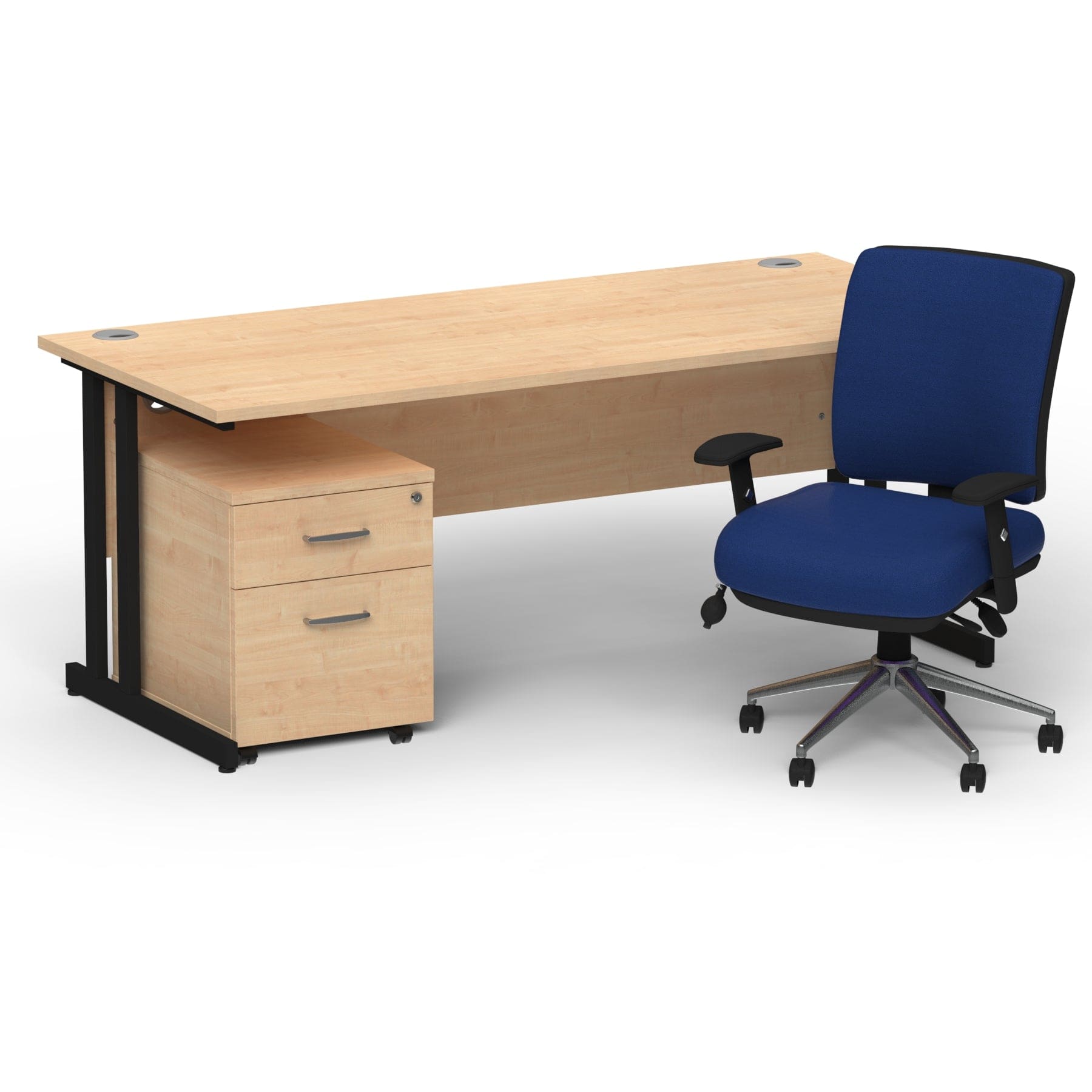 Impulse 1800mm Cantilever Straight Desk With Mobile Pedestal and Chiro Medium Back Blue Operator Chair - Image 26