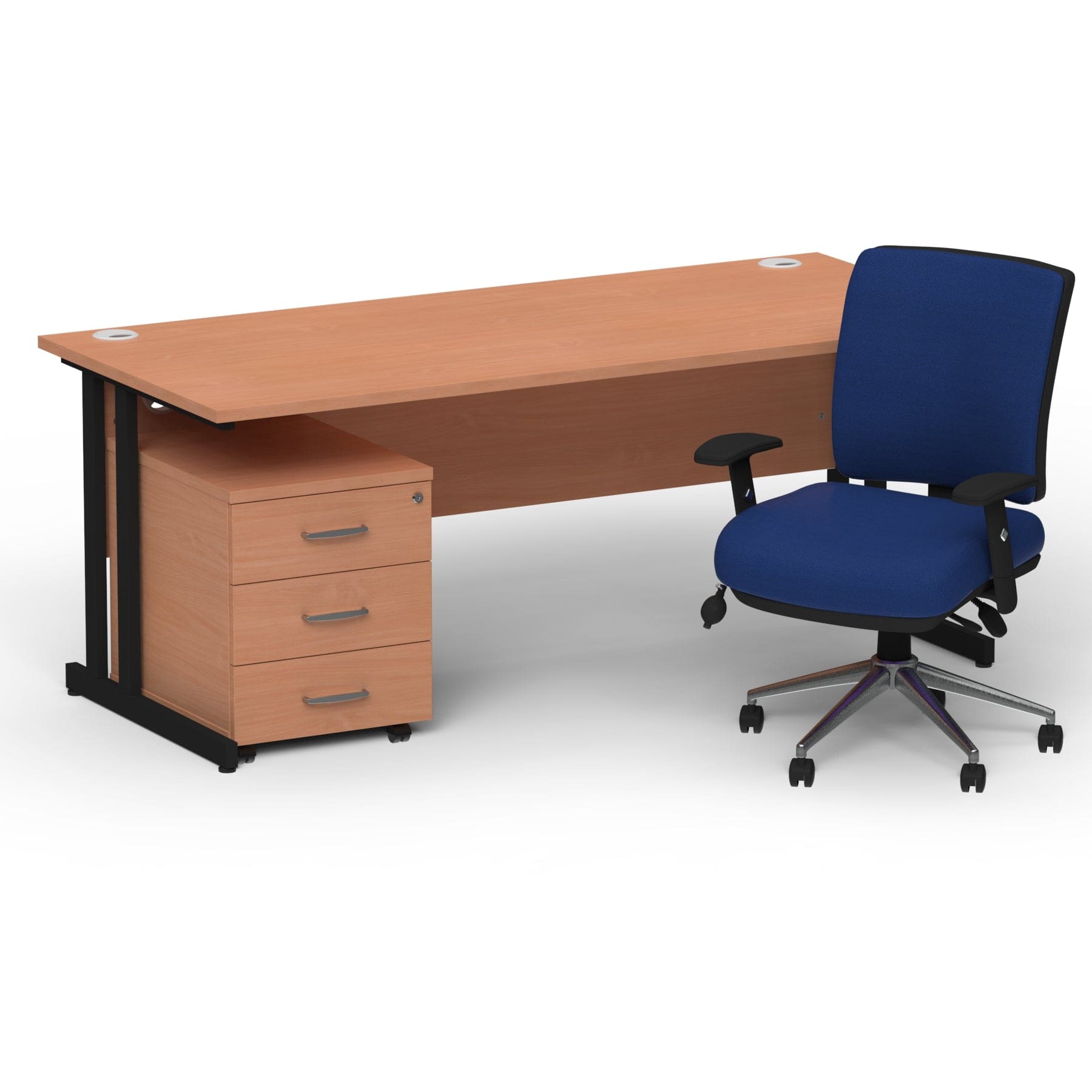 Impulse 1800mm Cantilever Straight Desk With Mobile Pedestal and Chiro Medium Back Blue Operator Chair - Image 31