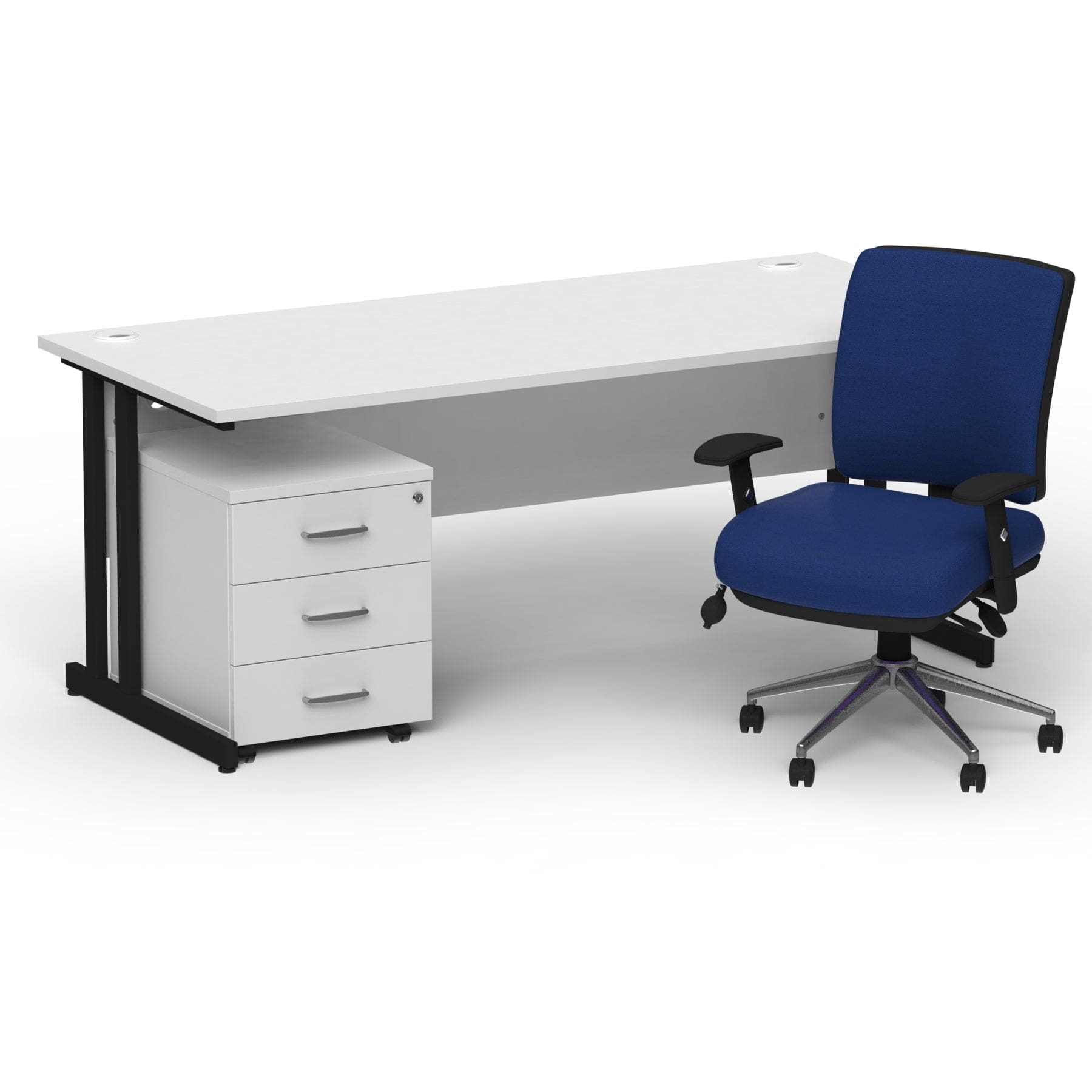 Impulse 1800mm Cantilever Straight Desk With Mobile Pedestal and Chiro Medium Back Blue Operator Chair - Image 35