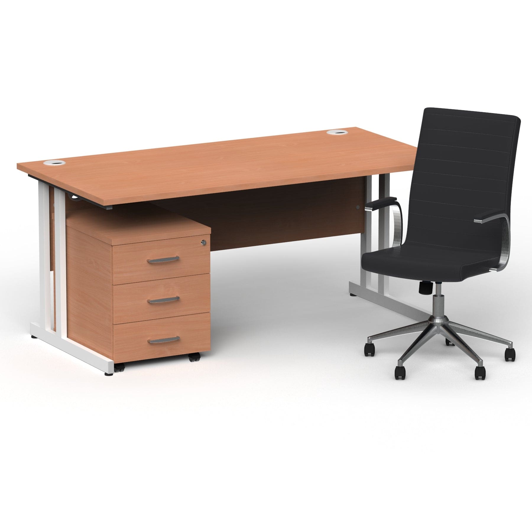 Impulse 1600mm Cantilever Straight Desk With Mobile Pedestal and Ezra Black Executive Chair - Image 19