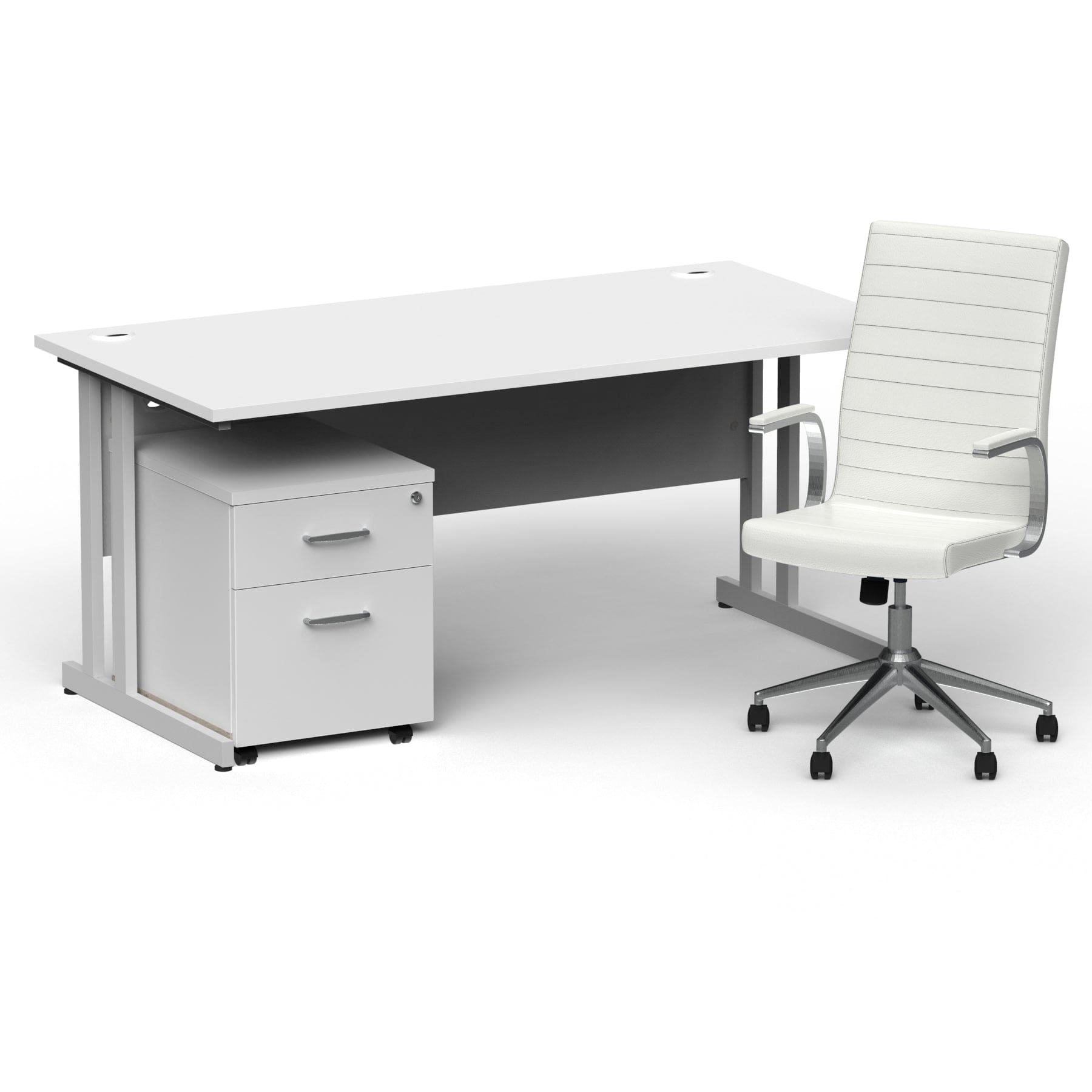 Impulse 1600mm Cantilever Straight Desk With Mobile Pedestal and Ezra White Executive Chair - Image 6