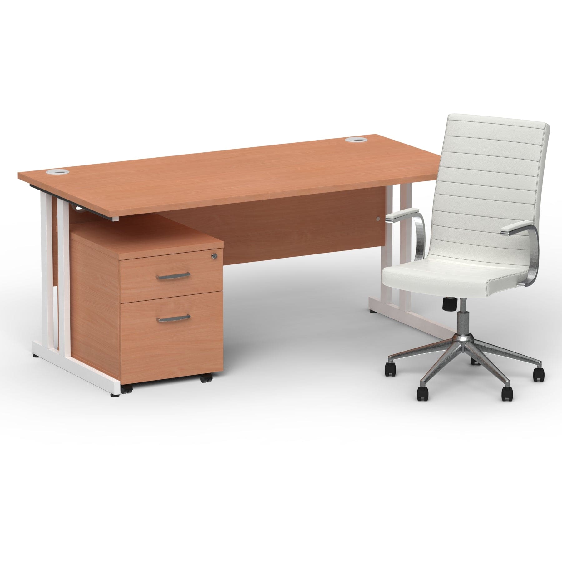 Impulse 1600mm Cantilever Straight Desk With Mobile Pedestal and Ezra White Executive Chair - Image 25