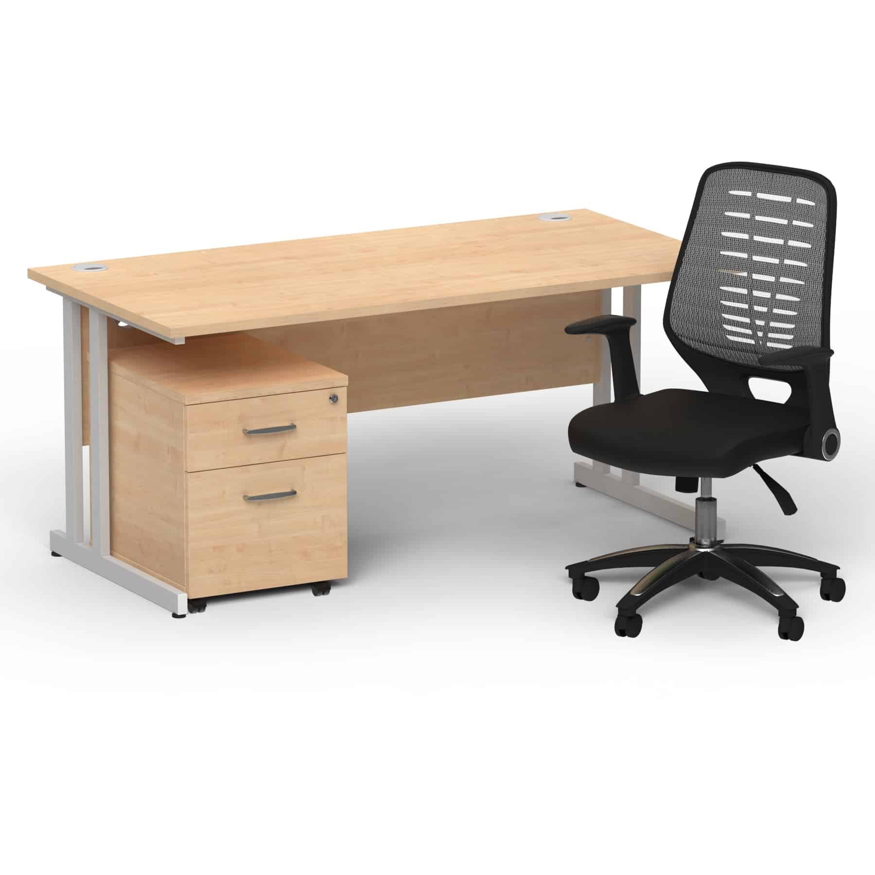 Impulse 1600mm Cantilever Straight Desk With Mobile Pedestal and Relay Silver Back Operator Chair - Image 2