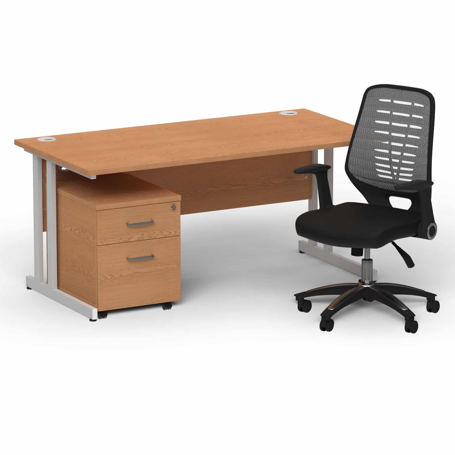 Impulse 1600mm Cantilever Straight Desk With Mobile Pedestal and Relay Silver Back Operator Chair - Image 3