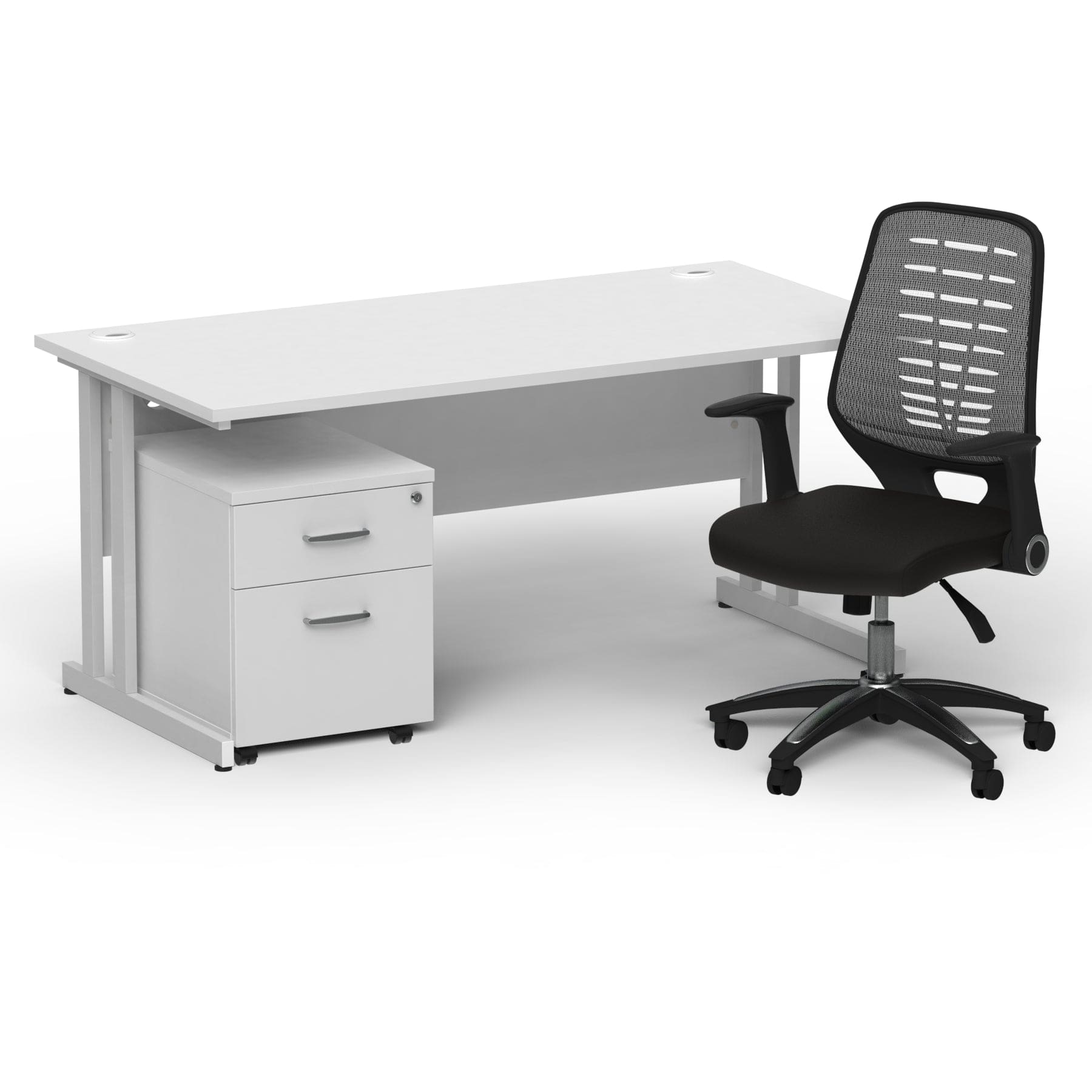 Impulse 1600mm Cantilever Straight Desk With Mobile Pedestal and Relay Silver Back Operator Chair - Image 5