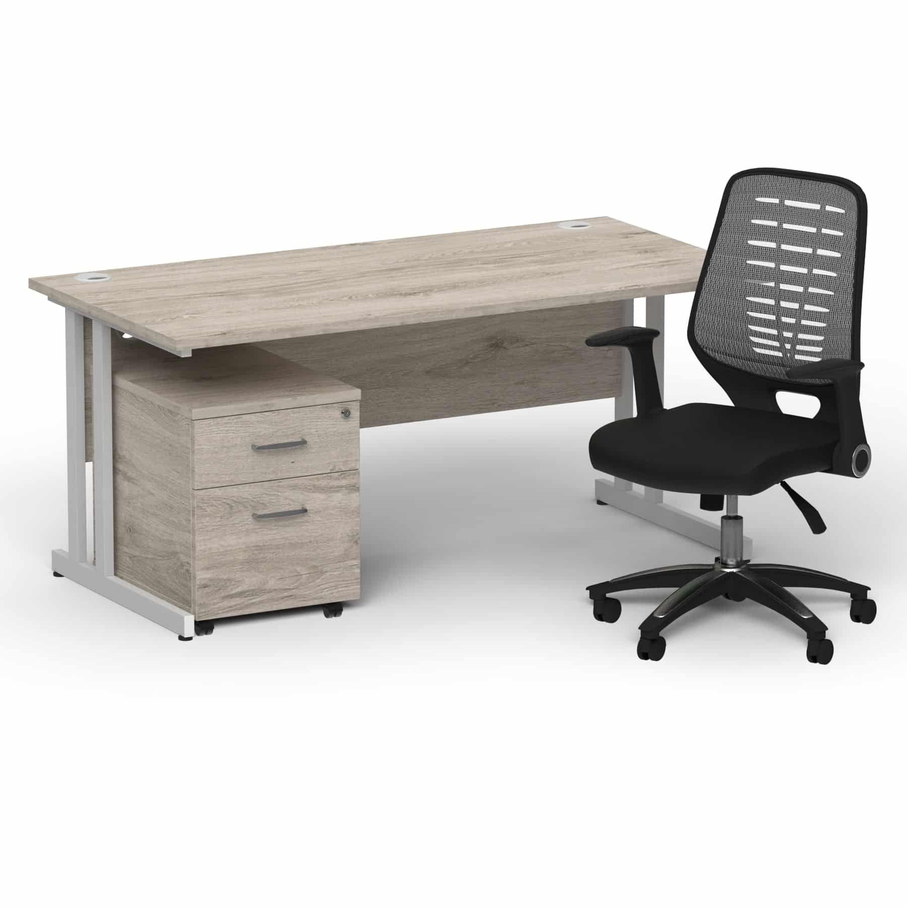 Impulse 1600mm Cantilever Straight Desk With Mobile Pedestal and Relay Silver Back Operator Chair - Image 6