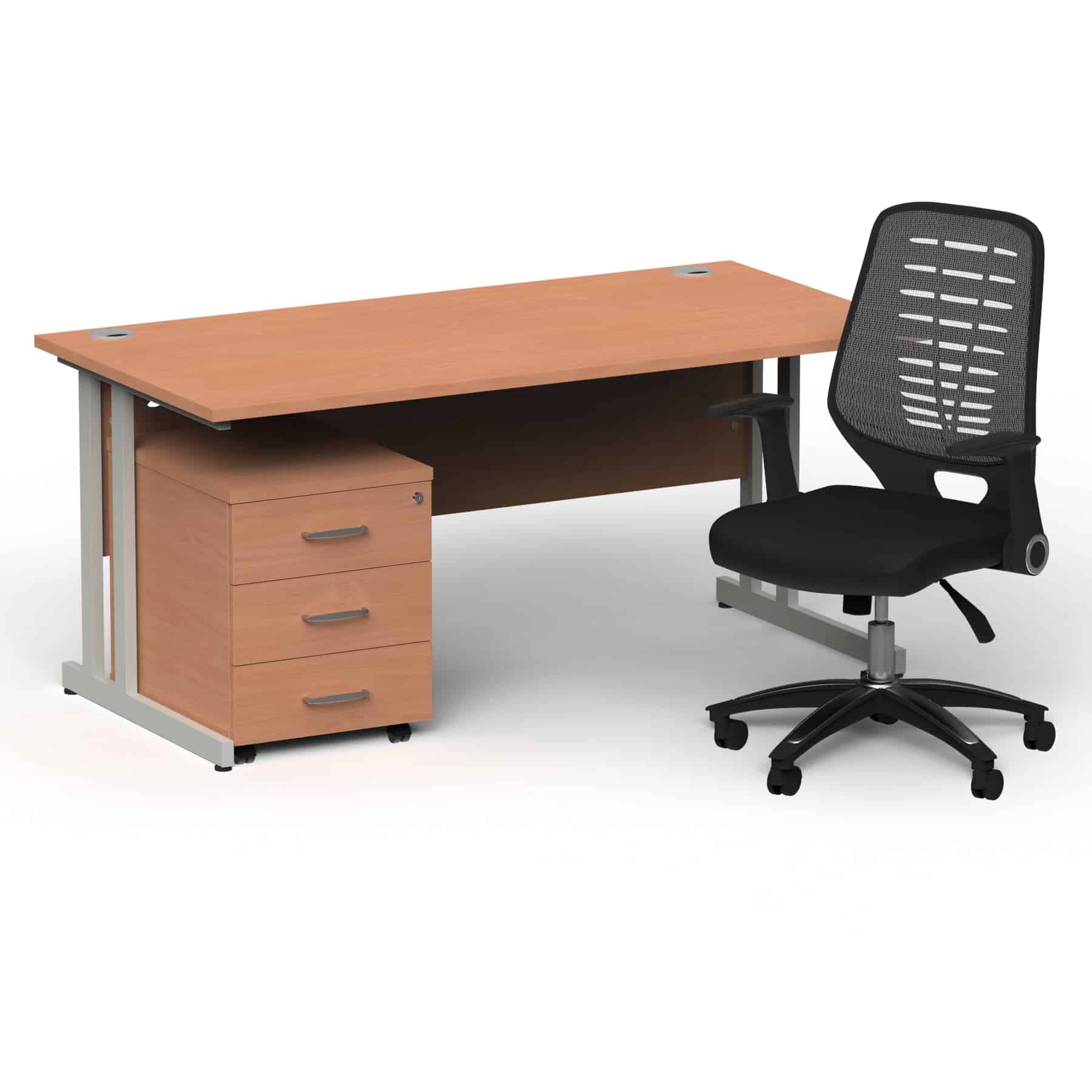 Impulse 1600mm Cantilever Straight Desk With Mobile Pedestal and Relay Silver Back Operator Chair - Image 7