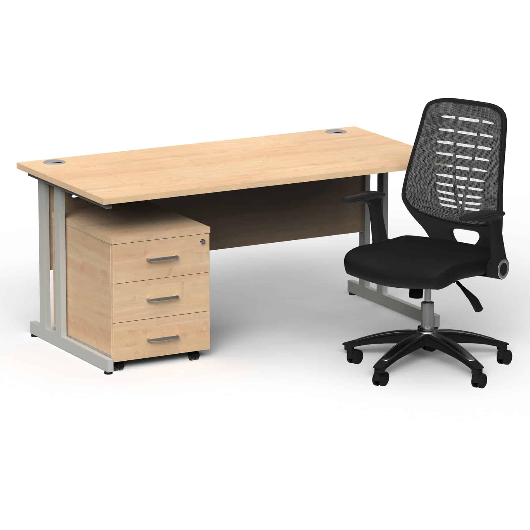 Impulse 1600mm Cantilever Straight Desk With Mobile Pedestal and Relay Silver Back Operator Chair - Image 8