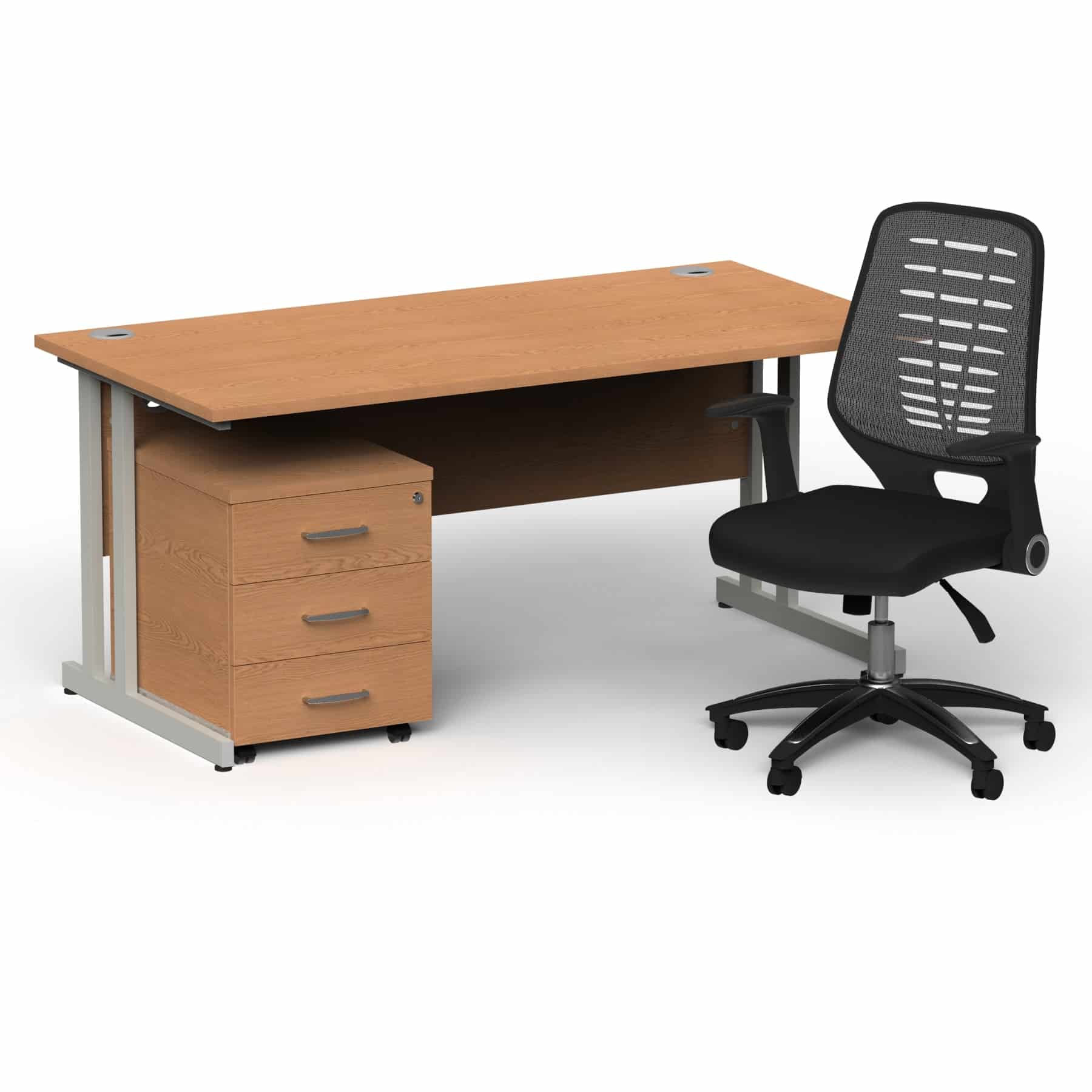 Impulse 1600mm Cantilever Straight Desk With Mobile Pedestal and Relay Silver Back Operator Chair - Image 9