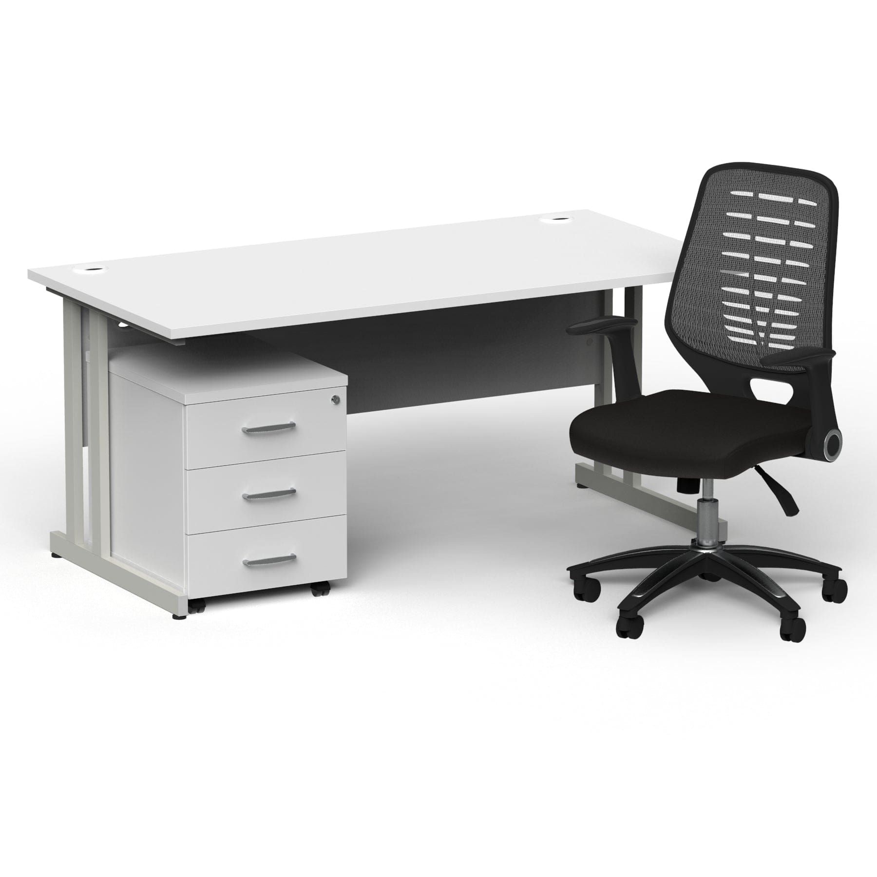 Impulse 1600mm Cantilever Straight Desk With Mobile Pedestal and Relay Silver Back Operator Chair - Image 11