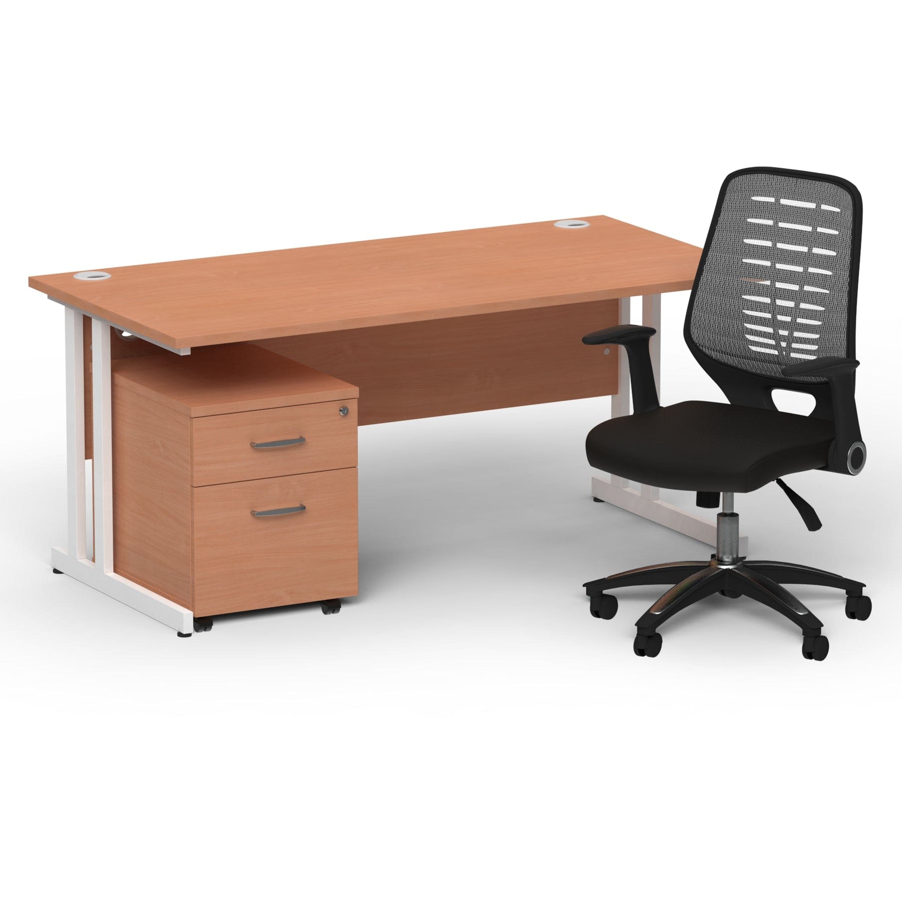 Impulse 1600mm Cantilever Straight Desk With Mobile Pedestal and Relay Silver Back Operator Chair - Image 13