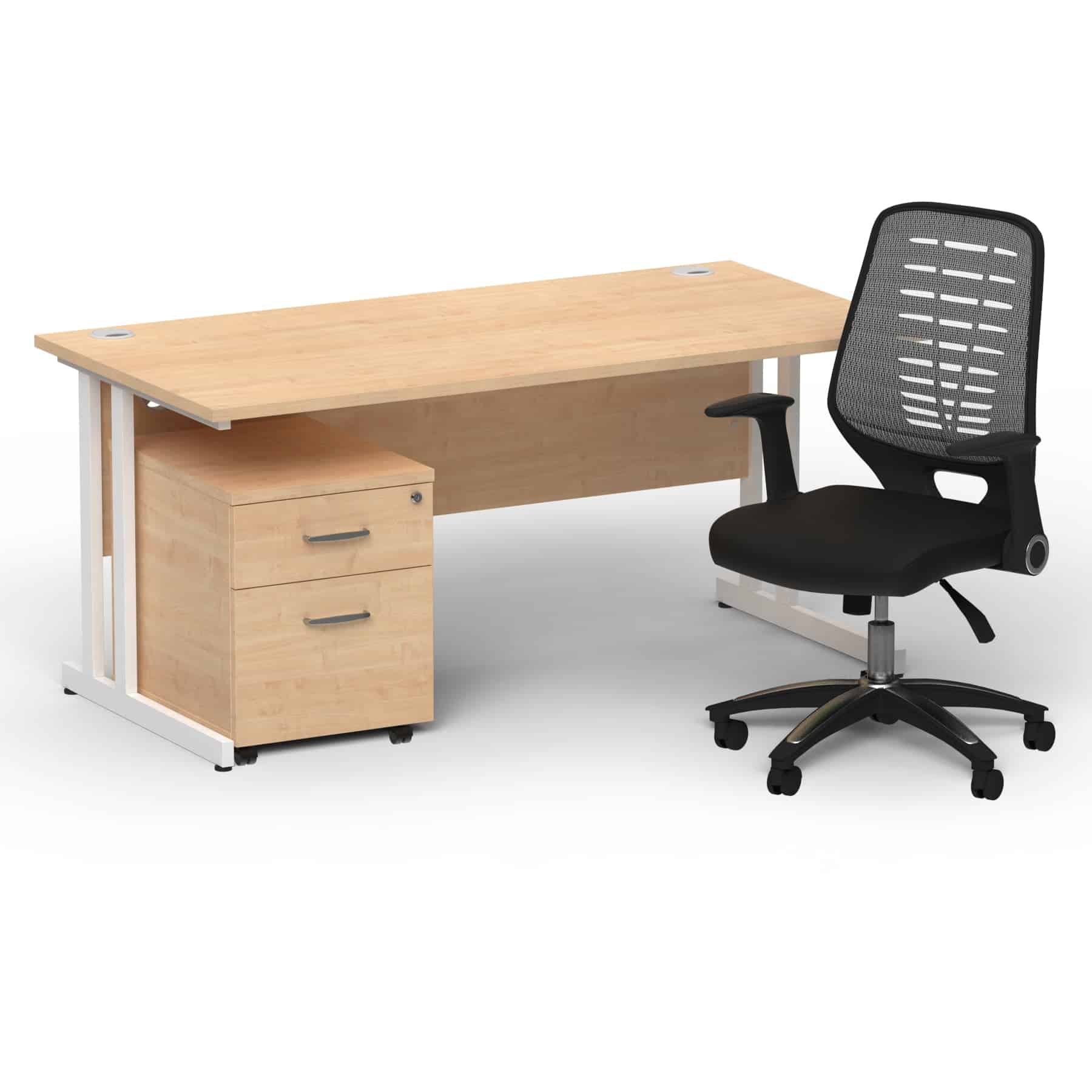 Impulse 1600mm Cantilever Straight Desk With Mobile Pedestal and Relay Silver Back Operator Chair - Image 14
