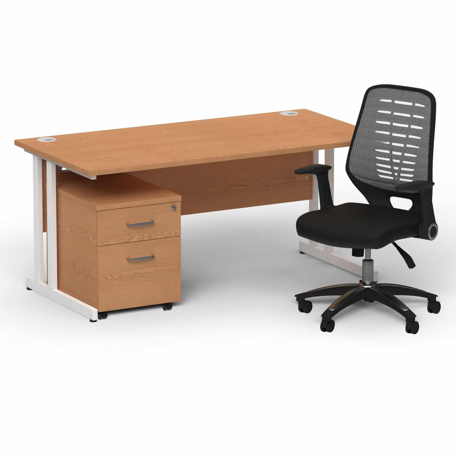 Impulse 1600mm Cantilever Straight Desk With Mobile Pedestal and Relay Silver Back Operator Chair - Image 15