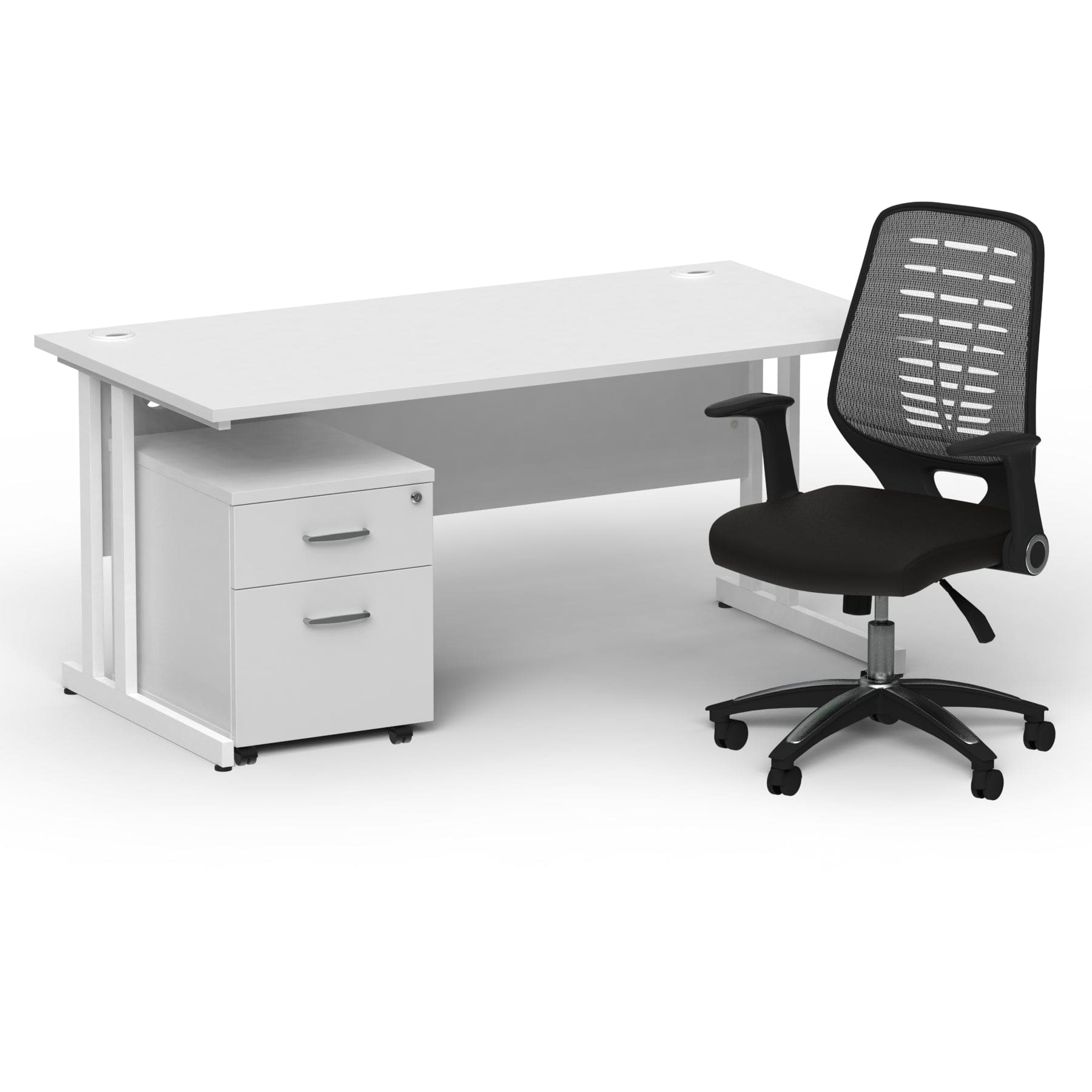 Impulse 1600mm Cantilever Straight Desk With Mobile Pedestal and Relay Silver Back Operator Chair - Image 17