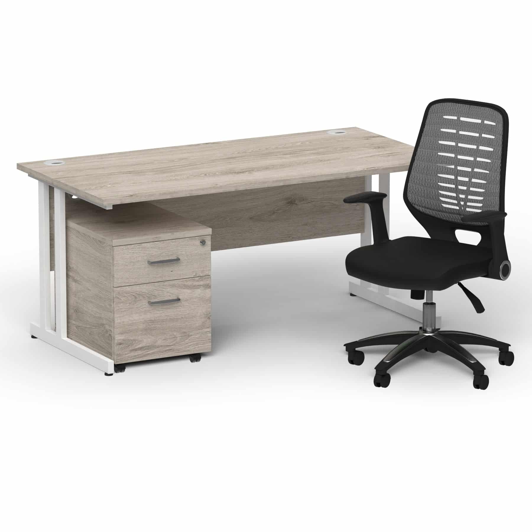 Impulse 1600mm Cantilever Straight Desk With Mobile Pedestal and Relay Silver Back Operator Chair - Image 18
