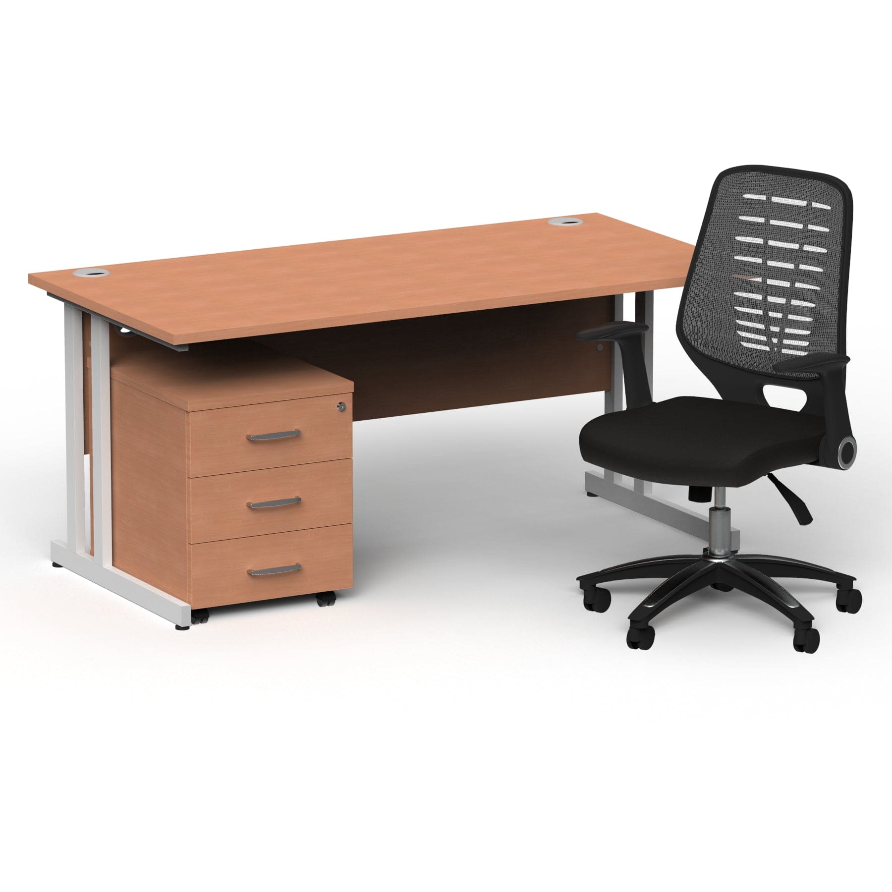 Impulse 1600mm Cantilever Straight Desk With Mobile Pedestal and Relay Silver Back Operator Chair - Image 19