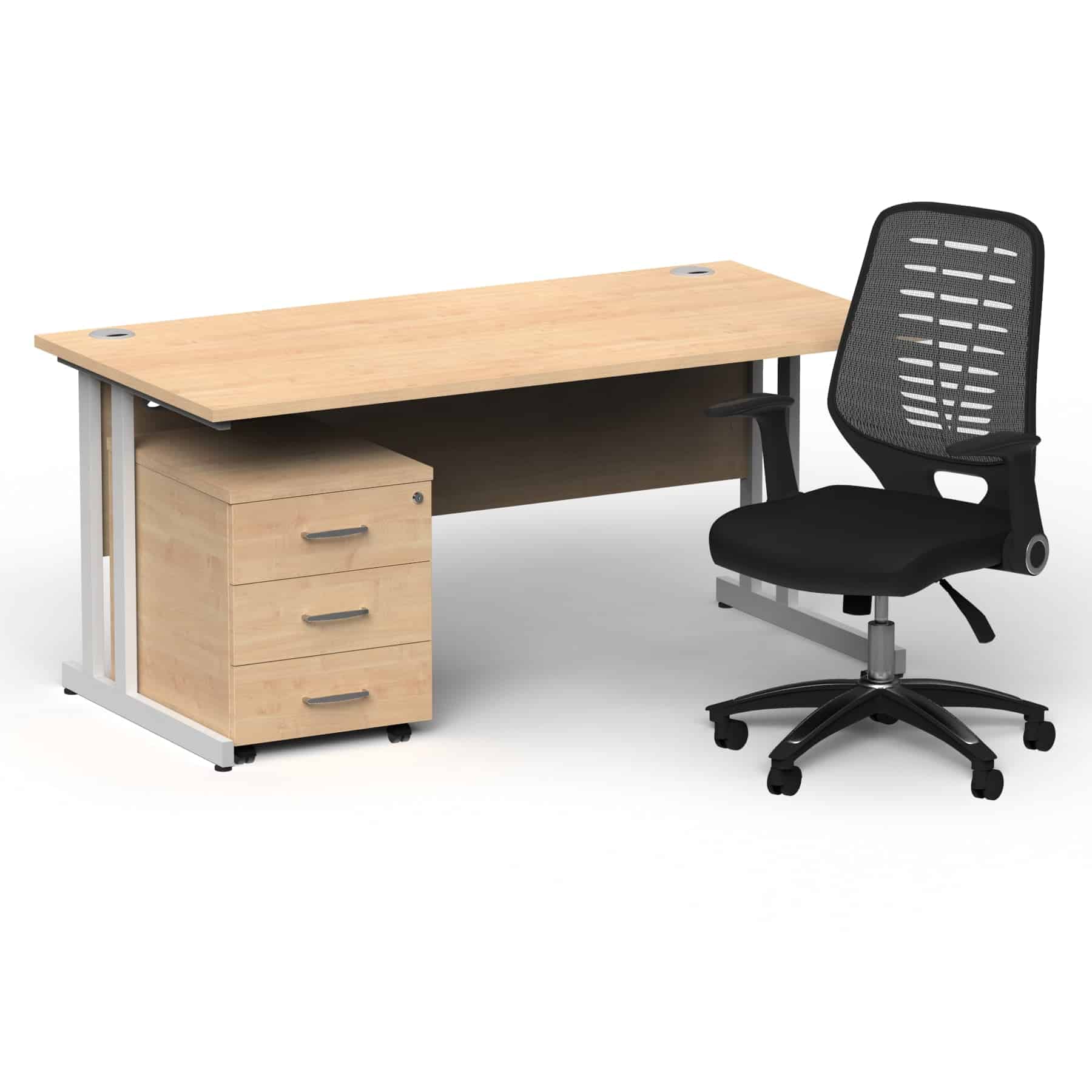 Impulse 1600mm Cantilever Straight Desk With Mobile Pedestal and Relay Silver Back Operator Chair - Image 20