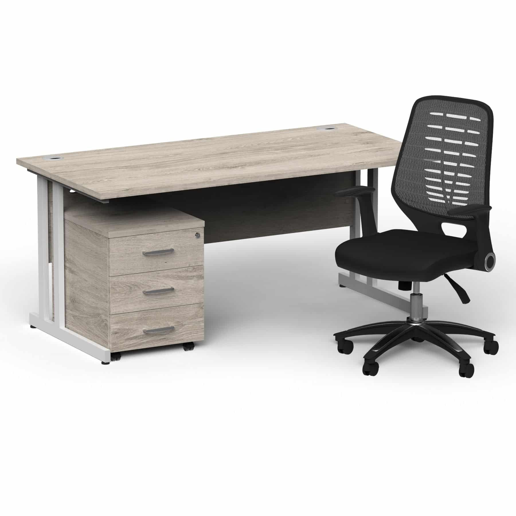 Impulse 1600mm Cantilever Straight Desk With Mobile Pedestal and Relay Silver Back Operator Chair - Image 24