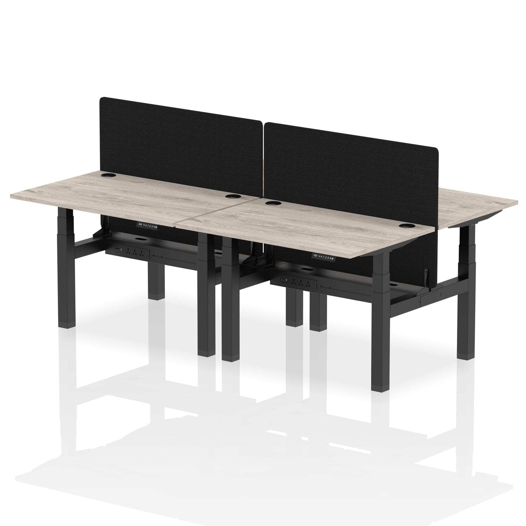 Air Back-to-Back Height Adjustable Bench Desk - 4 Person with Black Straight Screen - Image 4