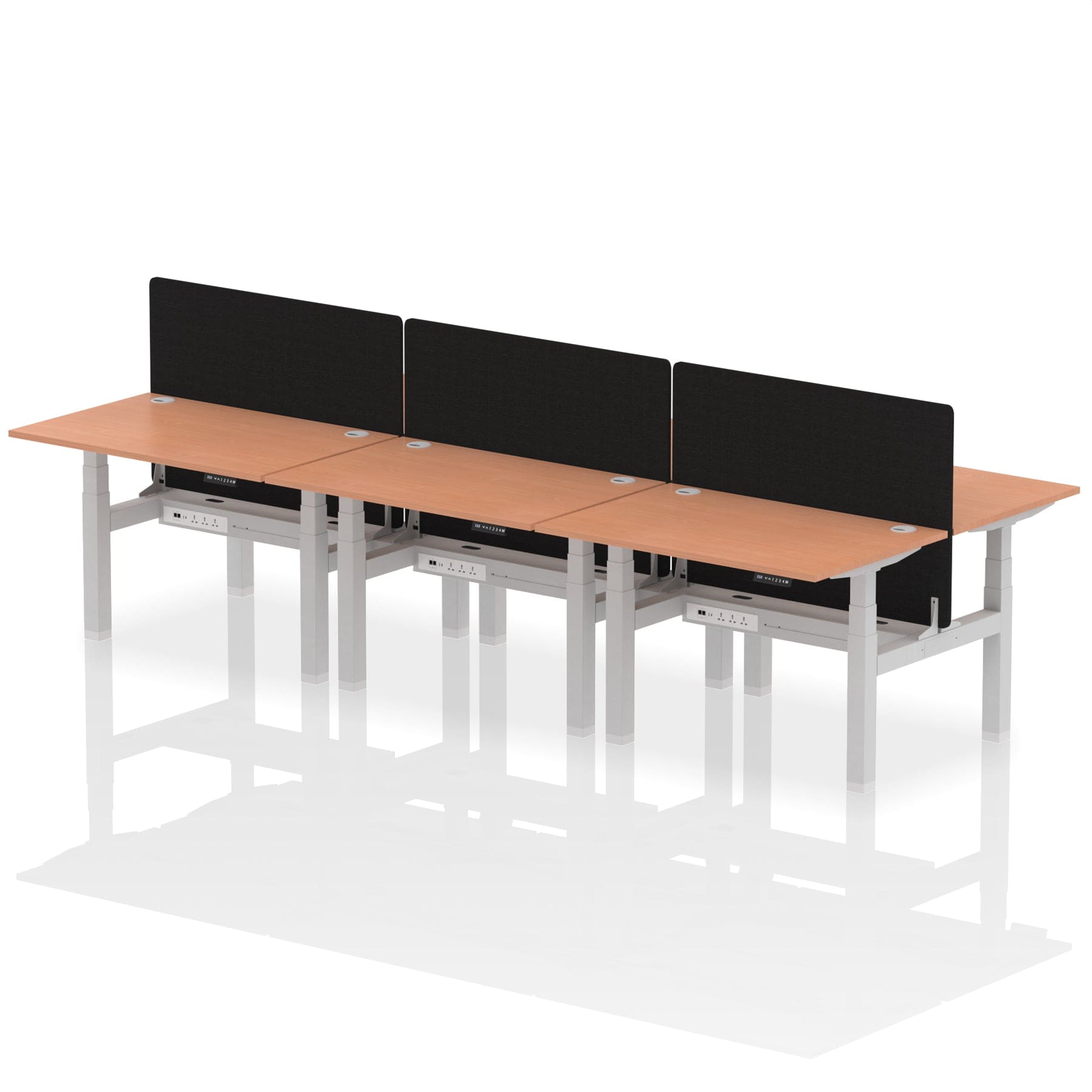Air Back-to-Back Height Adjustable Bench Desk - 6 Person with Black Straight Screen - Image 2
