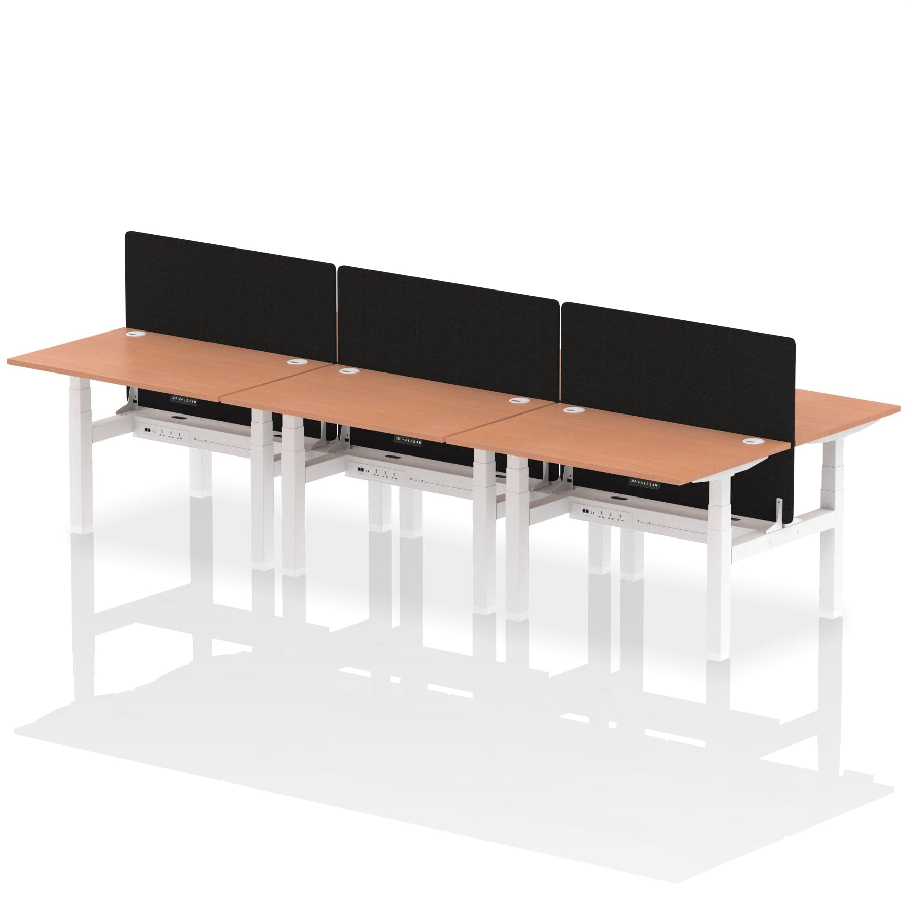 Air Back-to-Back Height Adjustable Bench Desk - 6 Person with Black Straight Screen - Image 3