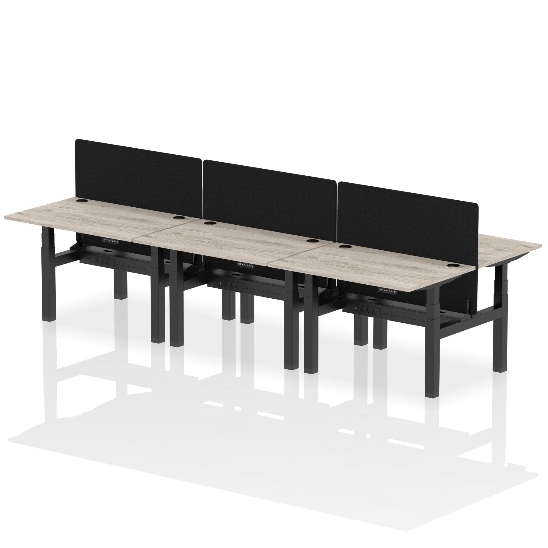 Air Back-to-Back Height Adjustable Bench Desk - 6 Person with Black Straight Screen - Image 4